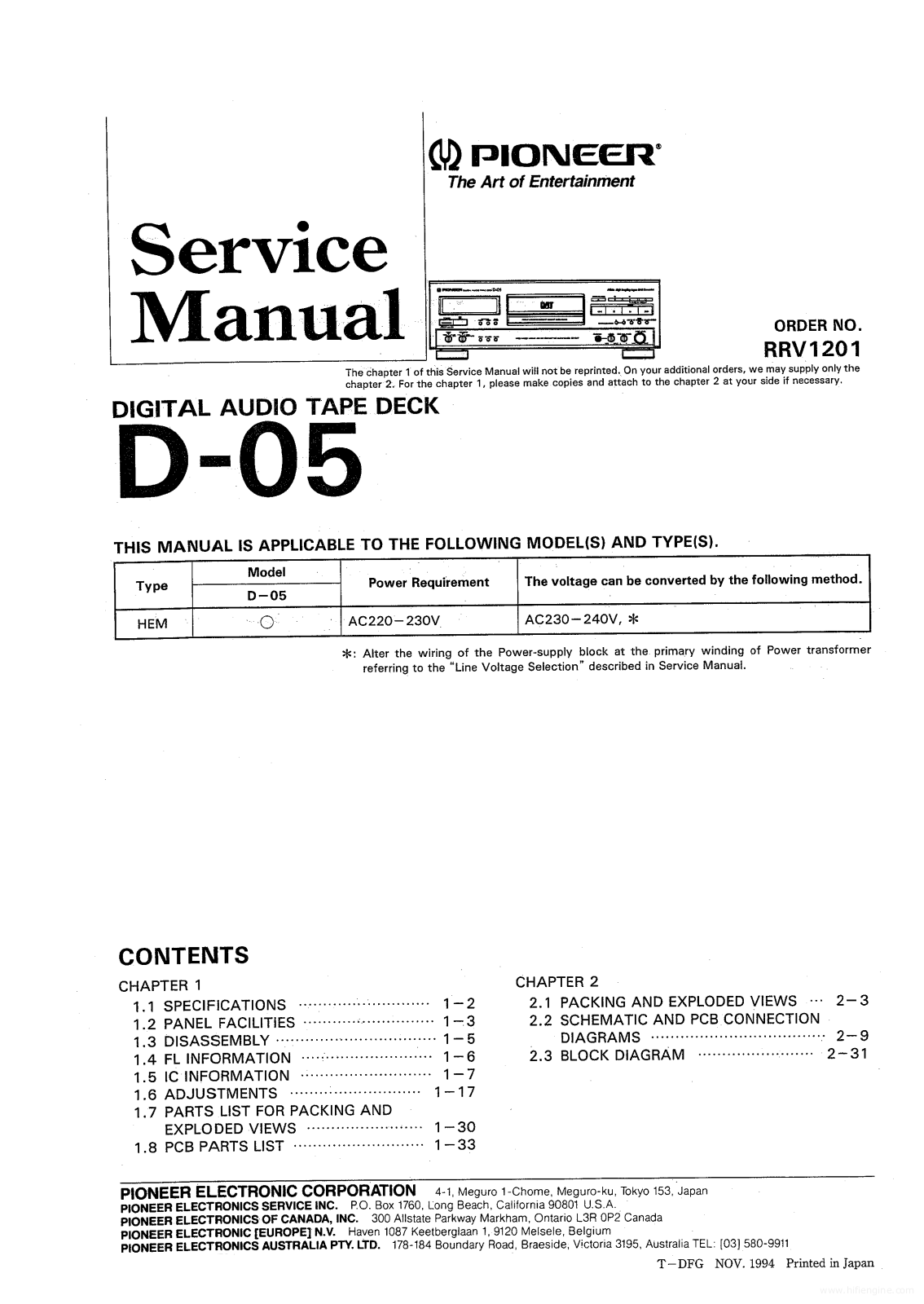 Pioneer D-05 Service Manual