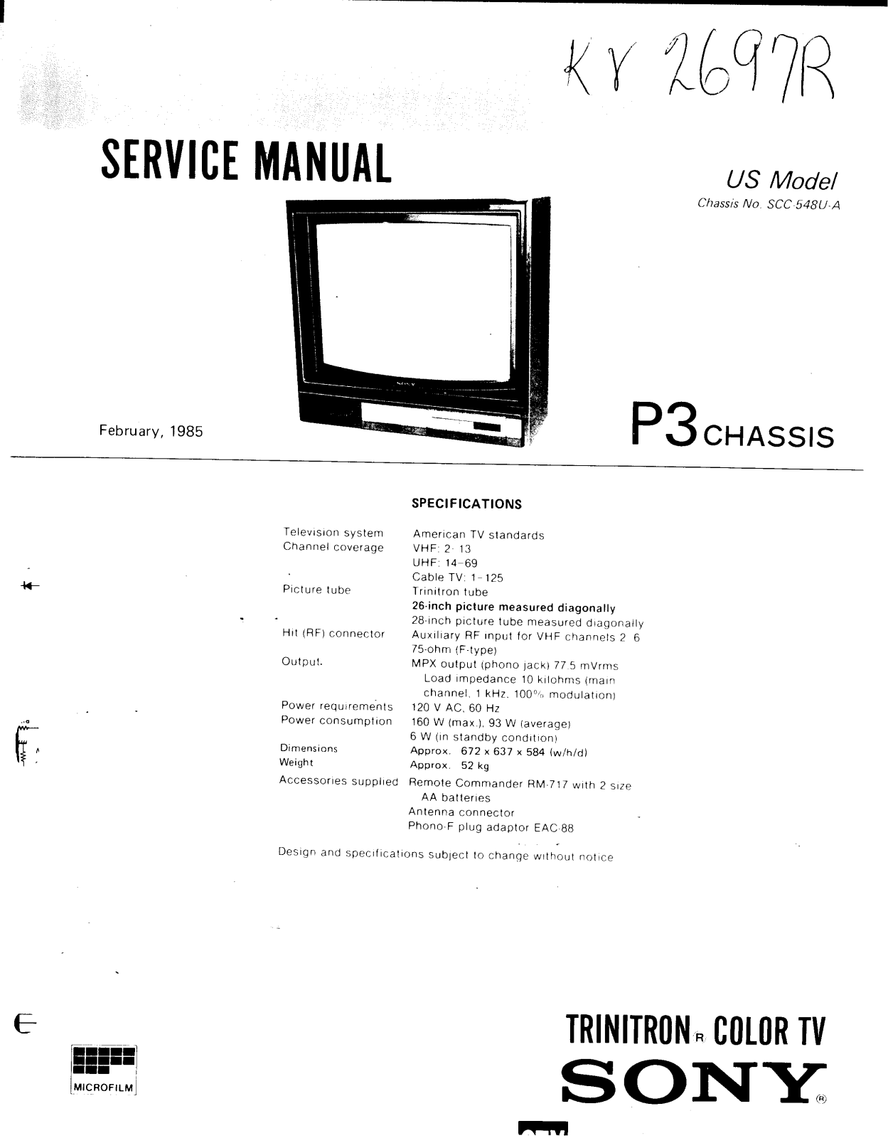 Sony KV-2697R Service Manual