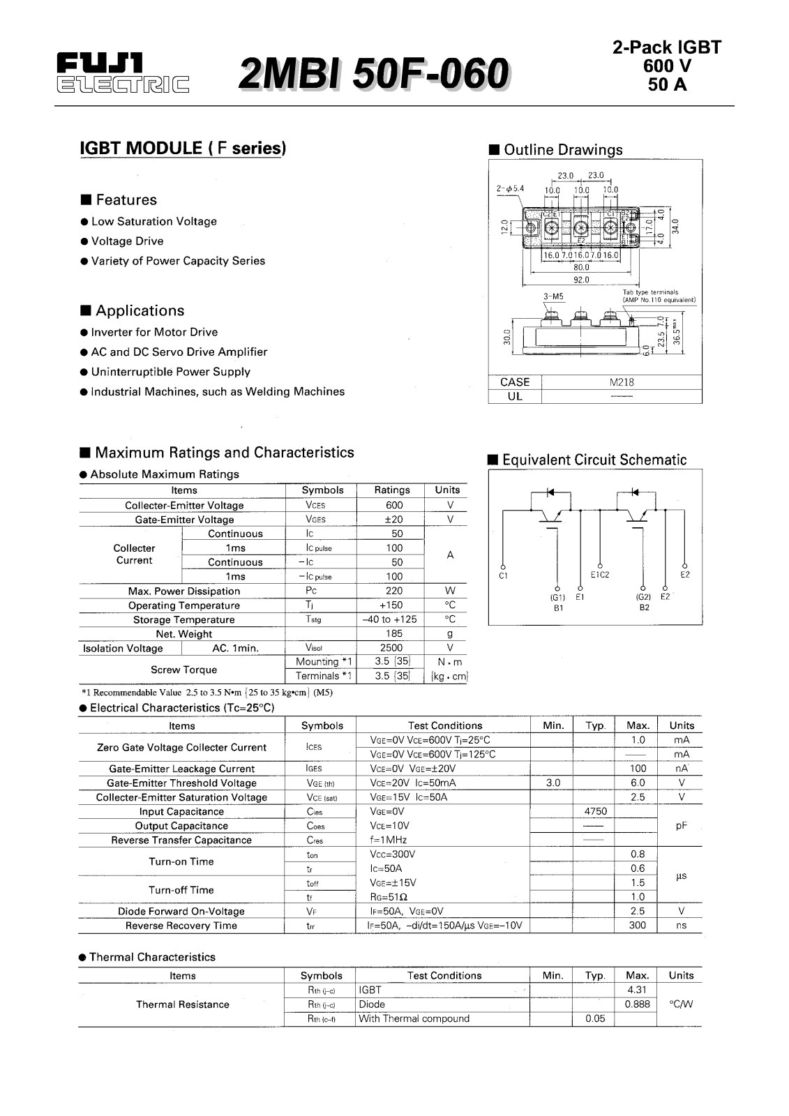 Fuji Electric 2MBI50F-060 Data Sheet