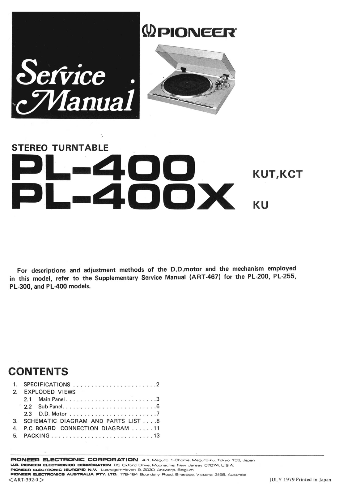 Pioneer PL-400X, PL-400 Service Manual