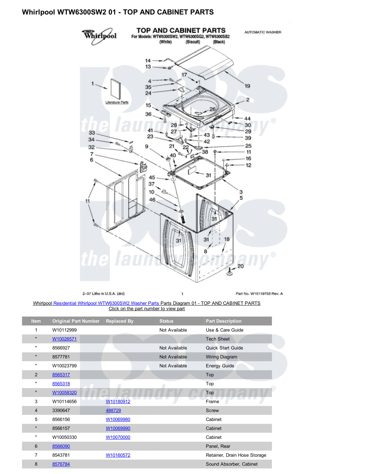 Whirlpool WTW6300SW2 Parts Diagram