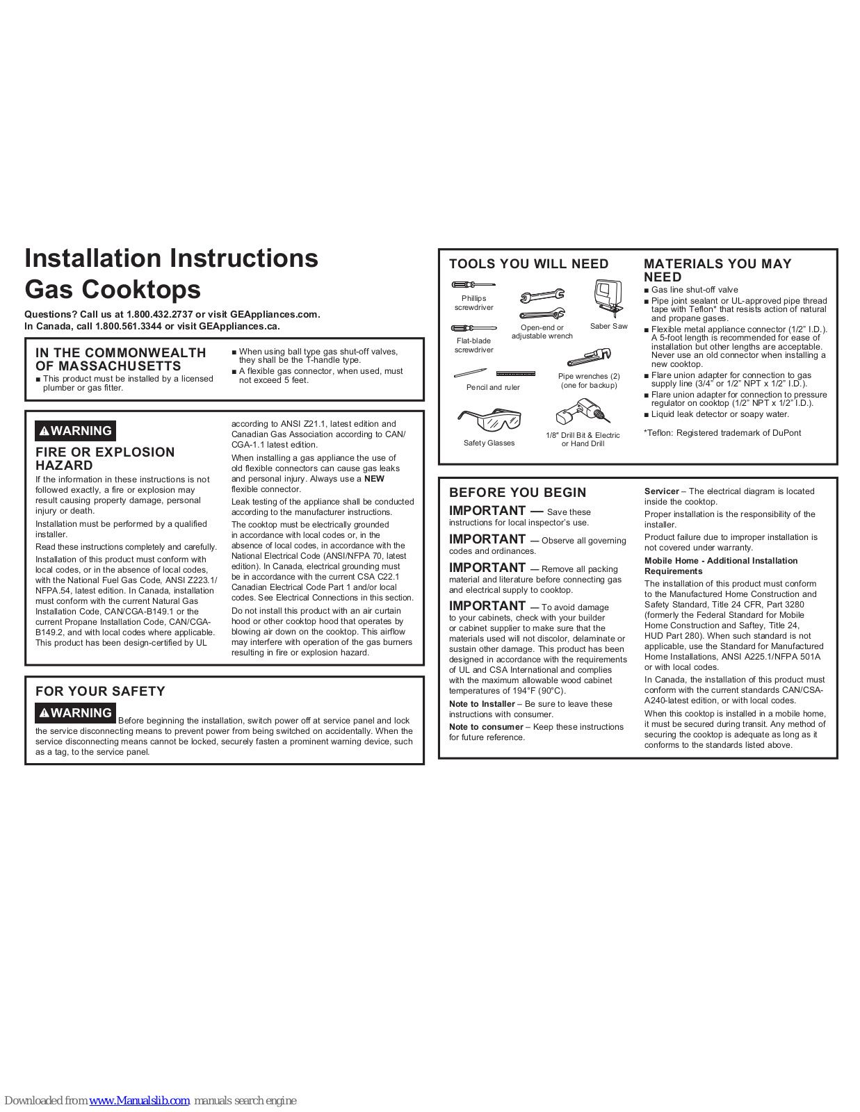 GE JGP3030, PGP7030, PGP9030, JGP5030, JGP3530 Installation Instructions Manual