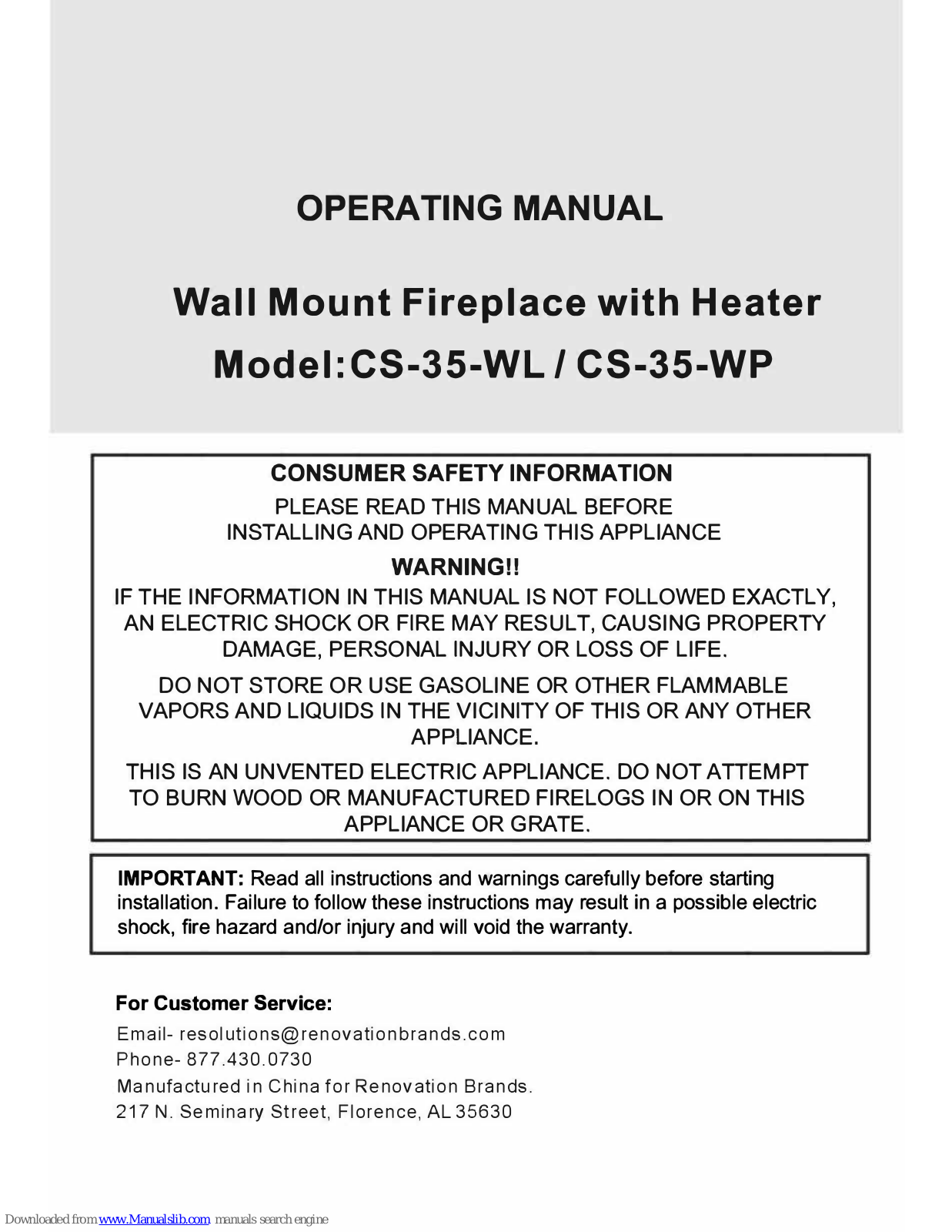 Comfort Smart CS-35-WL, CS-35-WP Operating Manual - ManualMachine.com