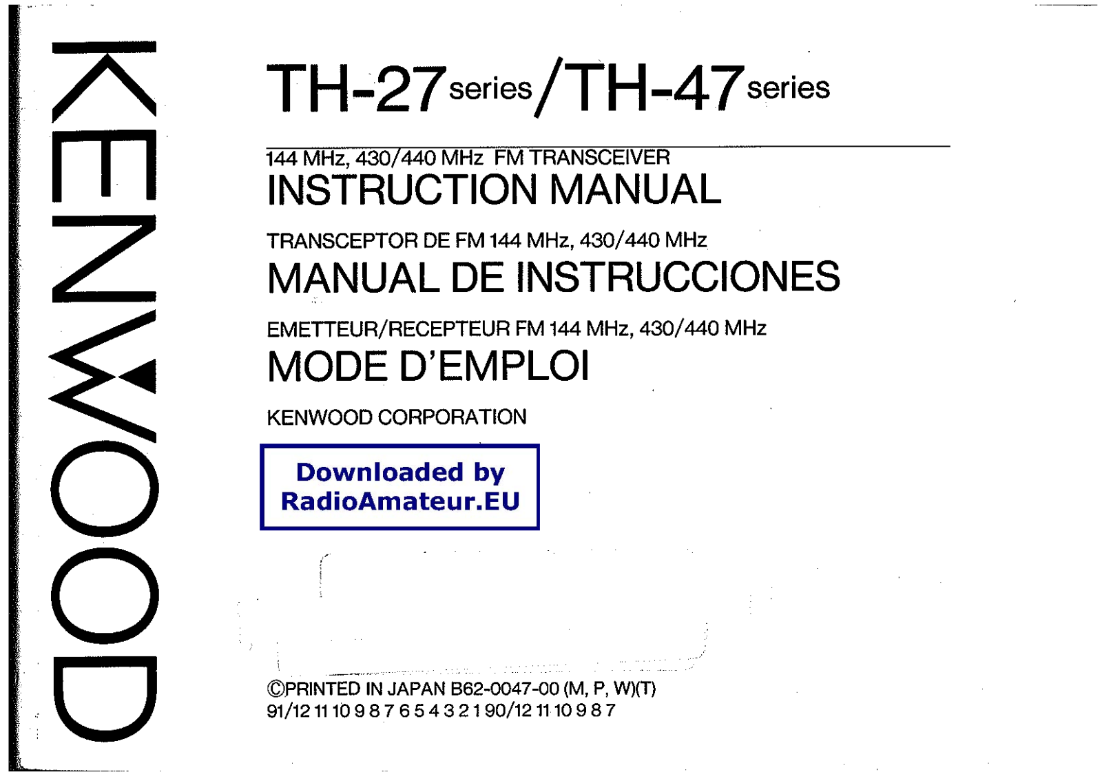 Kenwood TH-27 Series, TH-47 Series Instruction Manual