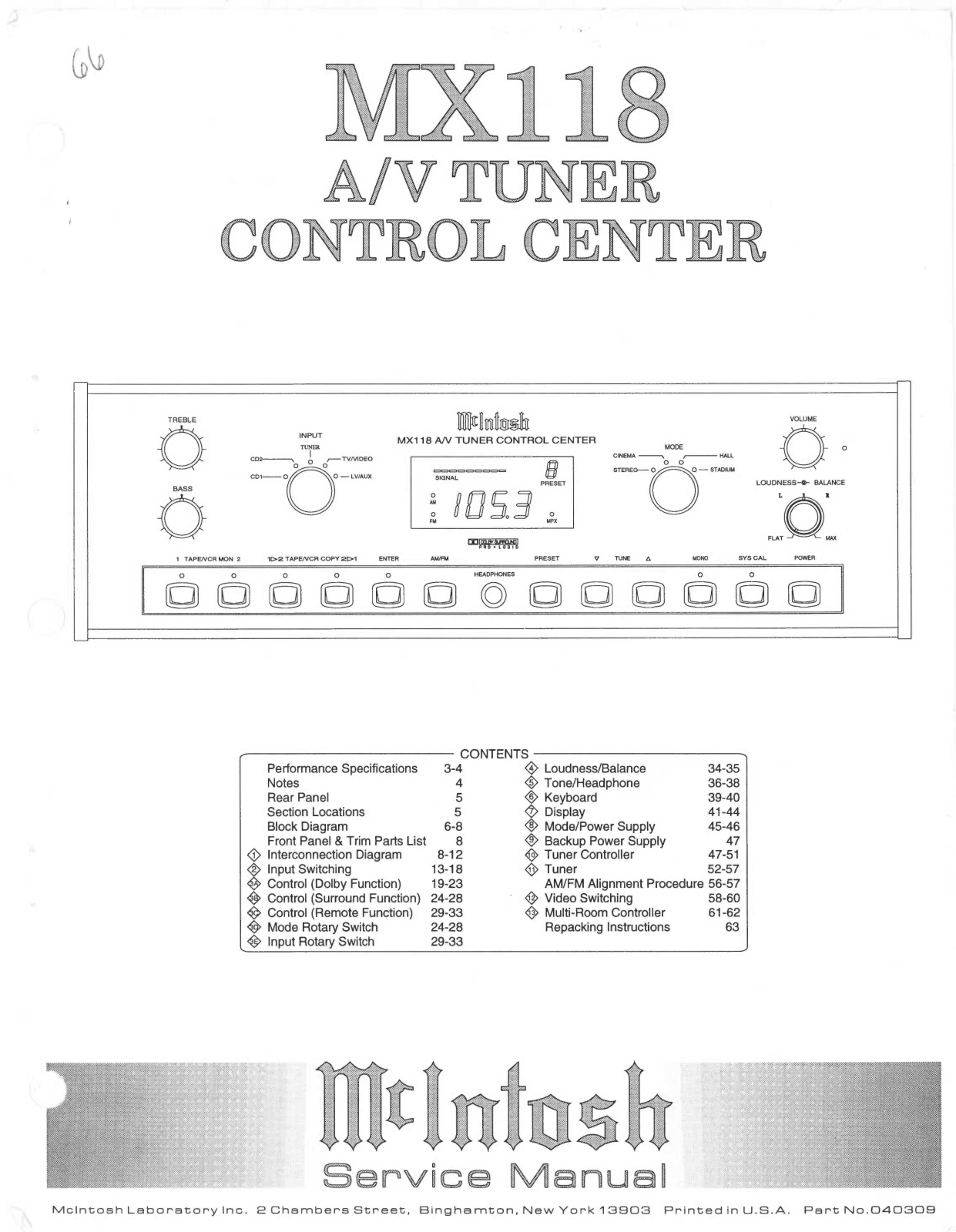 McIntosh MX-118 Service Manual