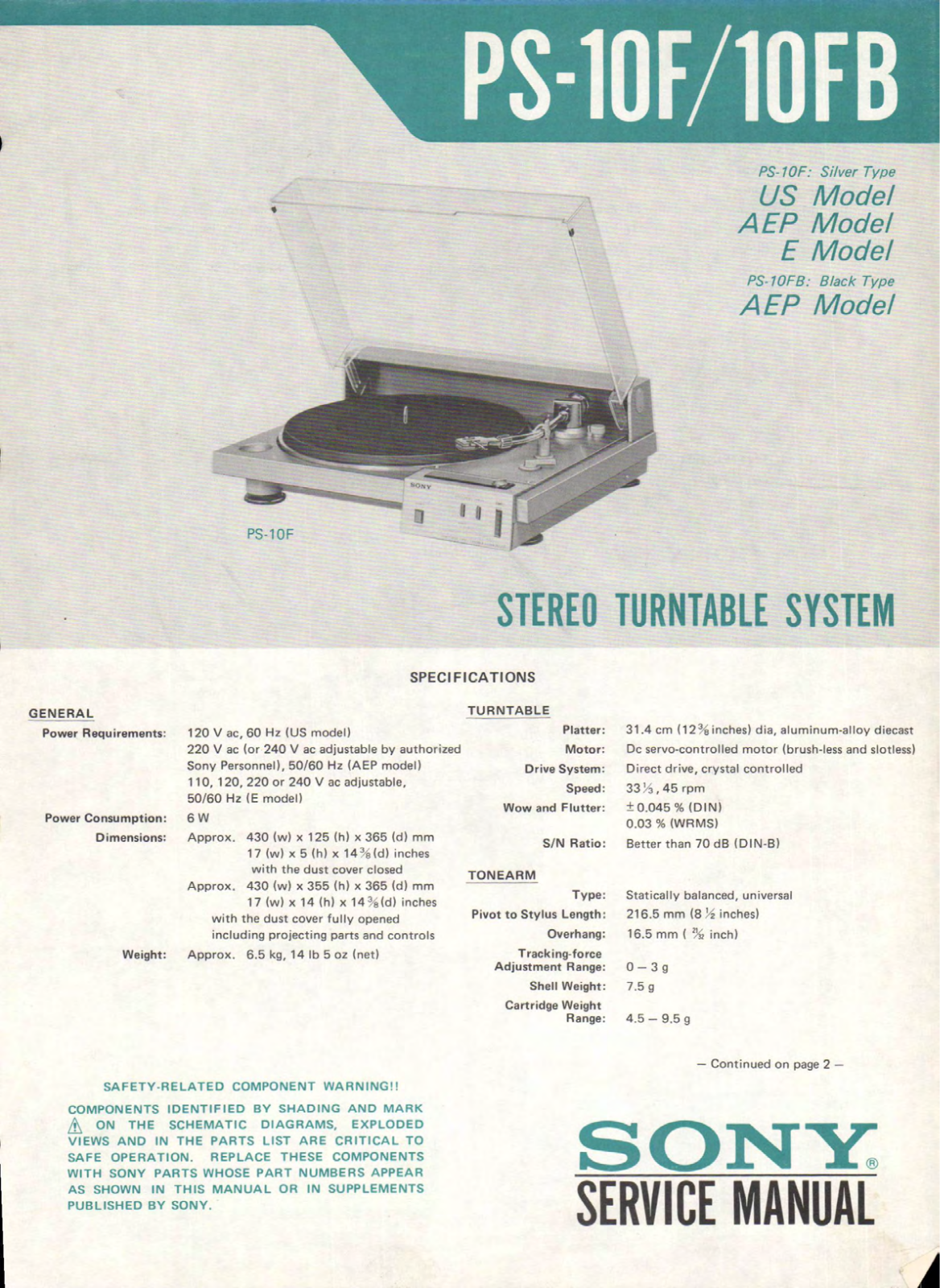 Sony PS-10F Service Manual