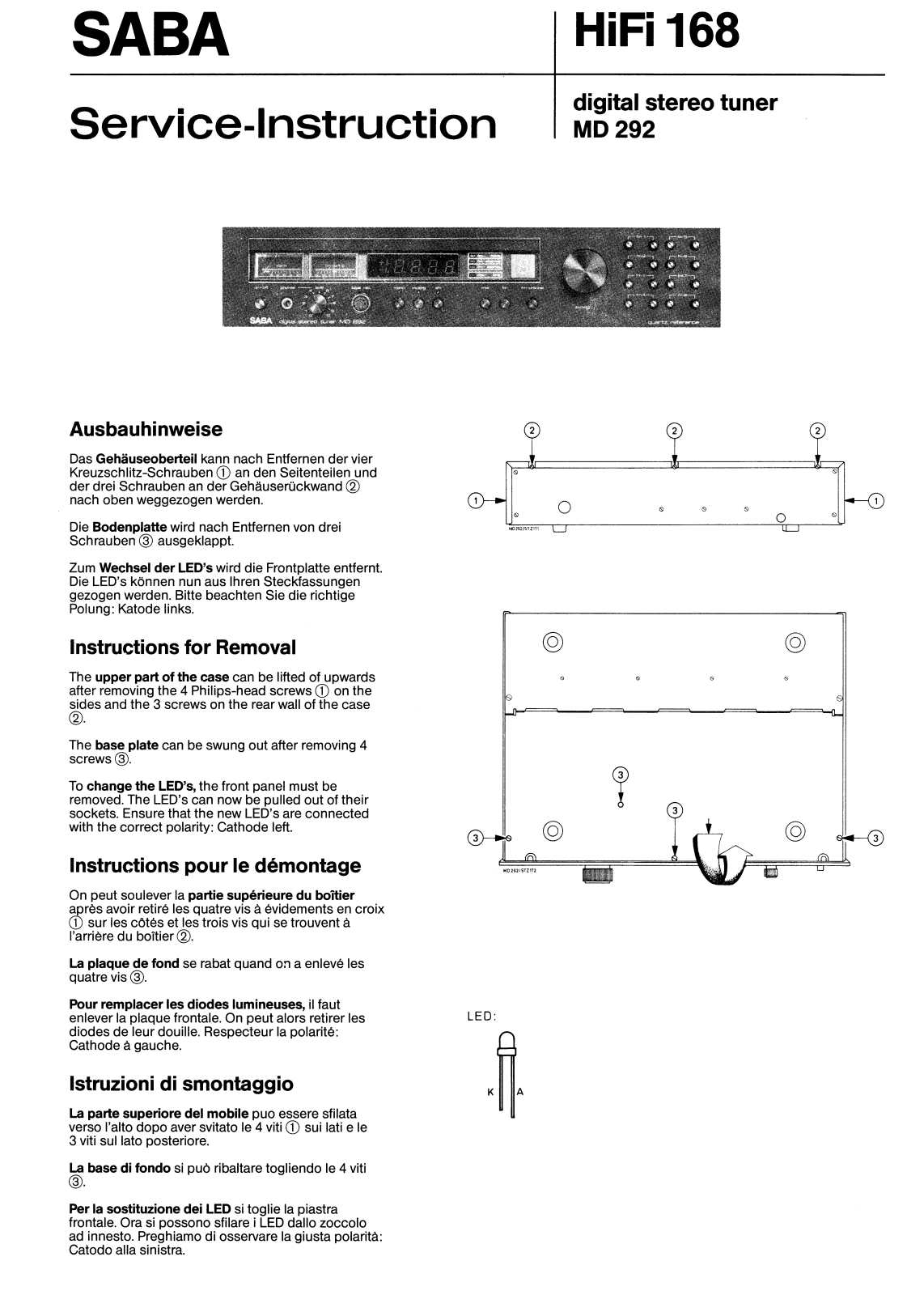 Saba digital stereo tuner md 292 Service Manual