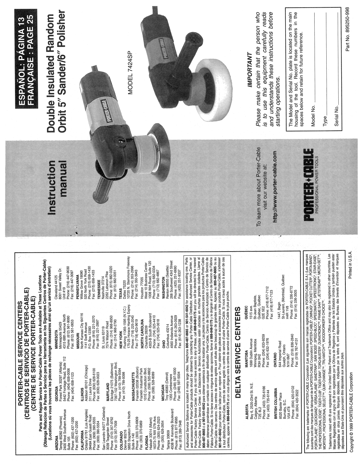 Porter-Cable 7424SP User Manual