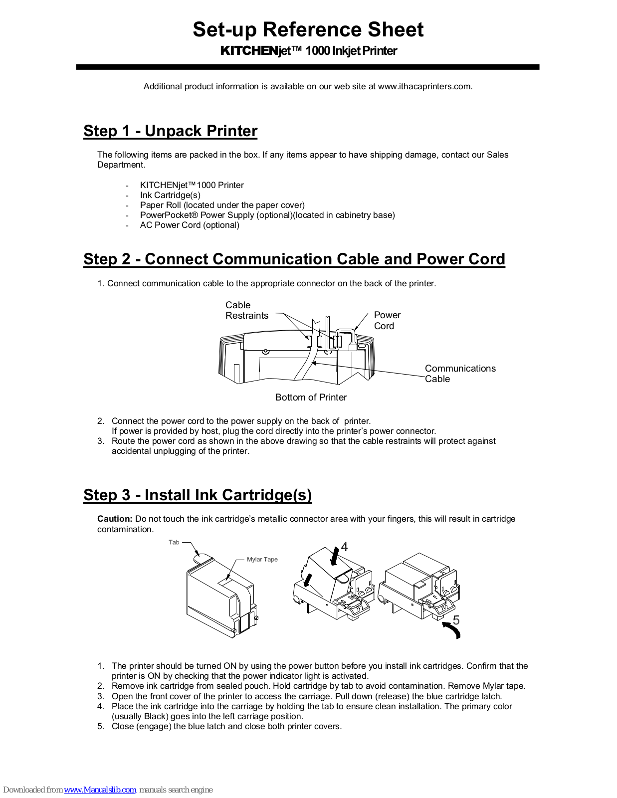 Ithaca KitchenJet 1000 Setup Manual