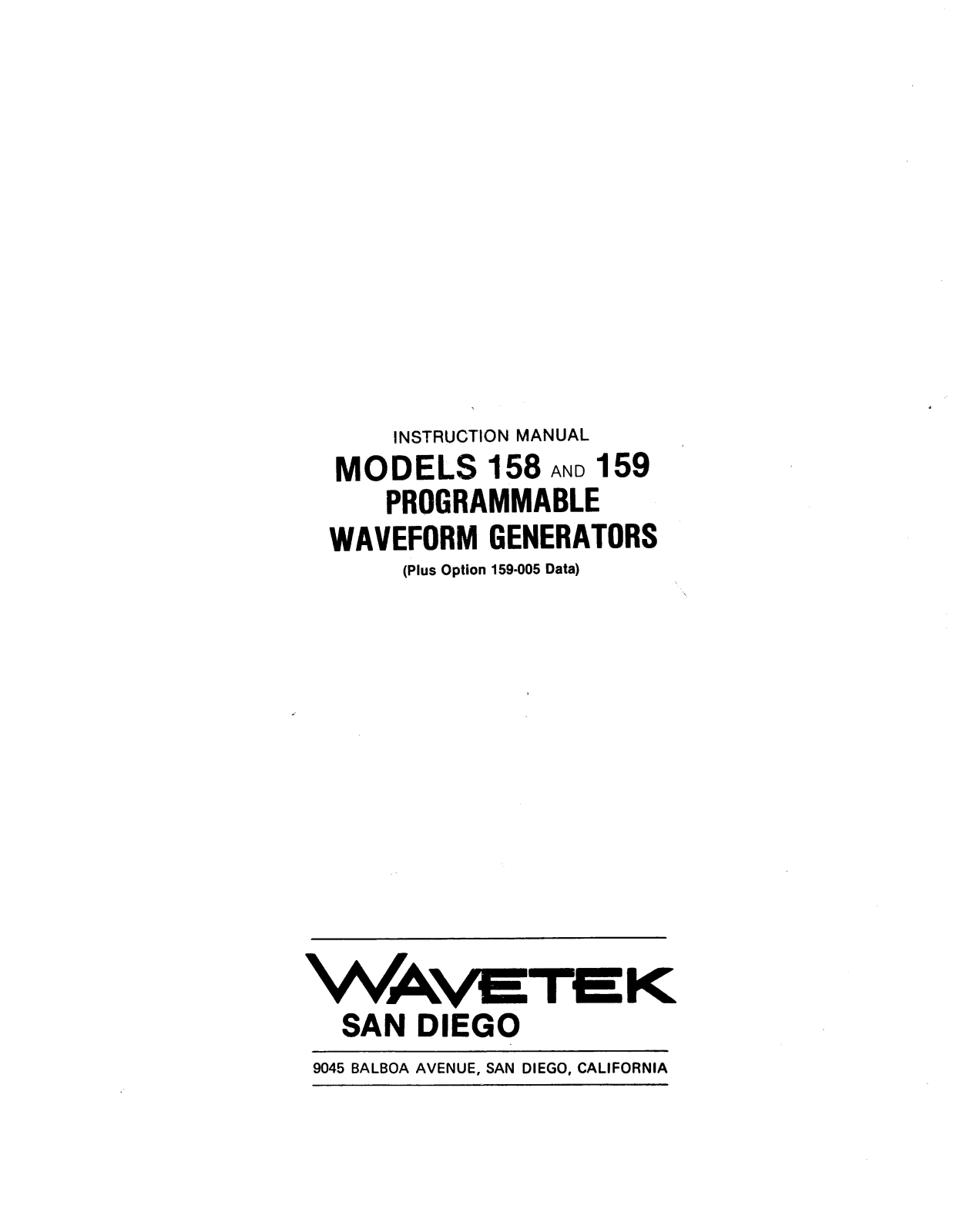 Wavetek 159, 158 Service manual