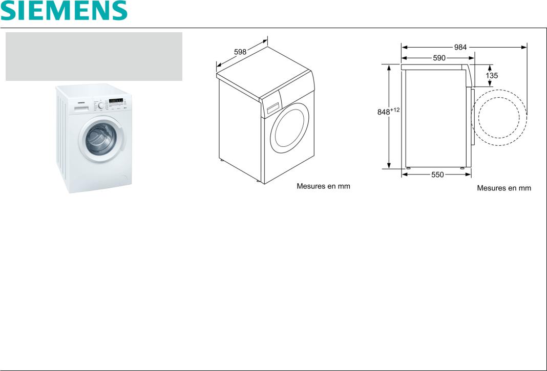 Siemens WM14B211F Product sheet