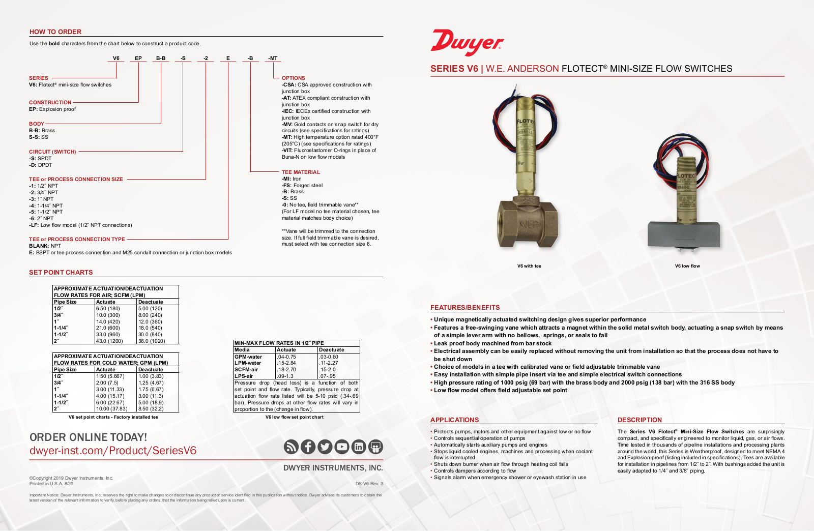 Dwyer Instruments SERIES V6 Data Sheet