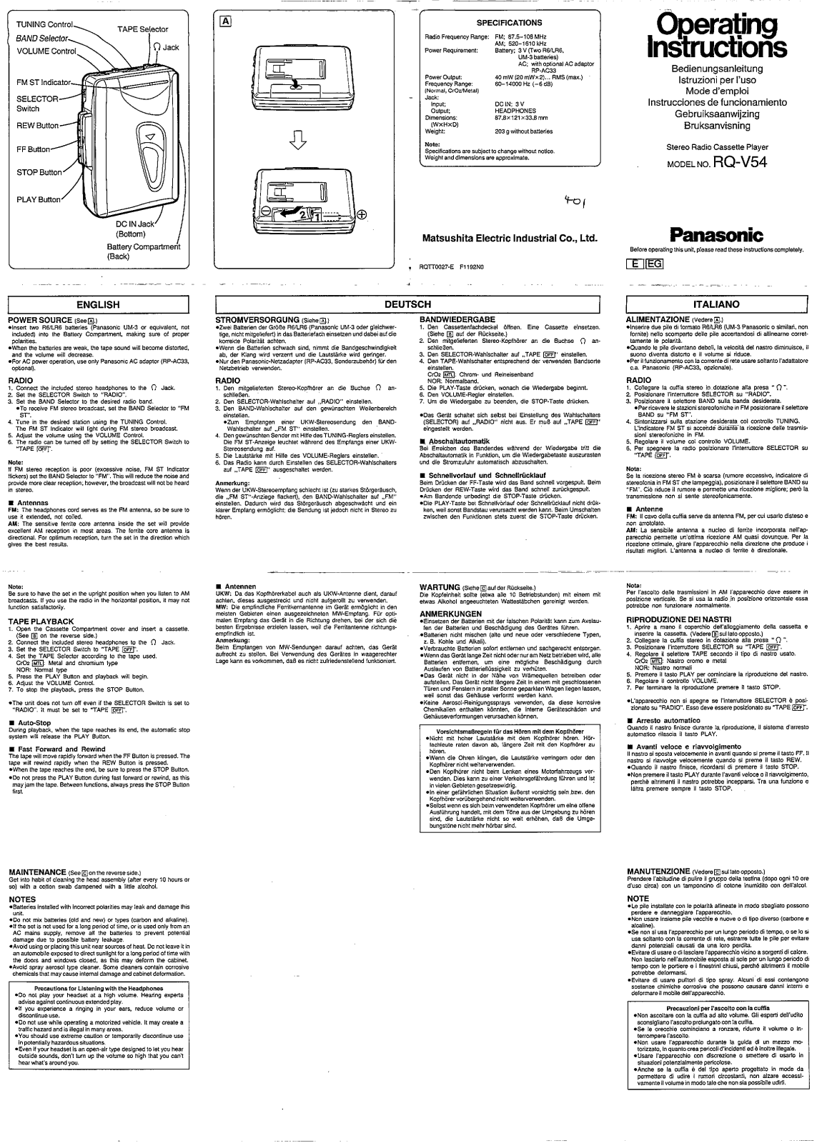 Panasonic RQ-V54 User Manual