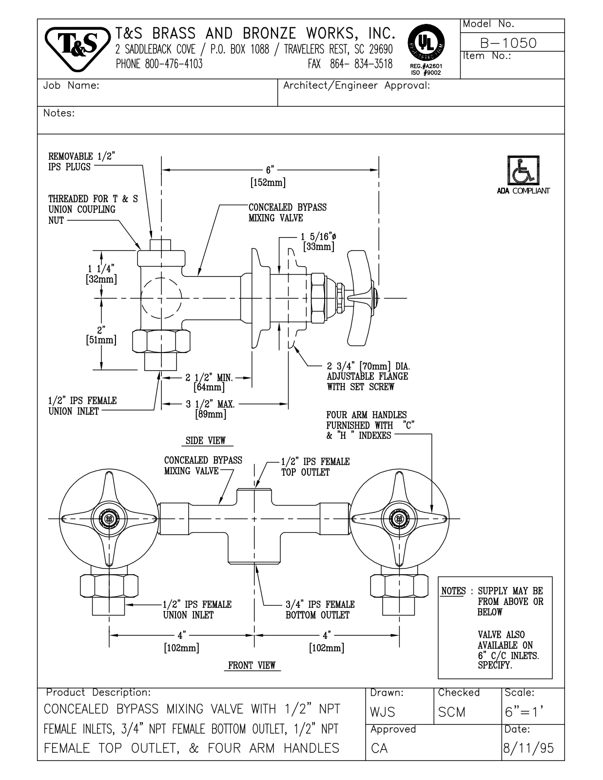 T & S Brass & Bronze Works B-1050 General Manual