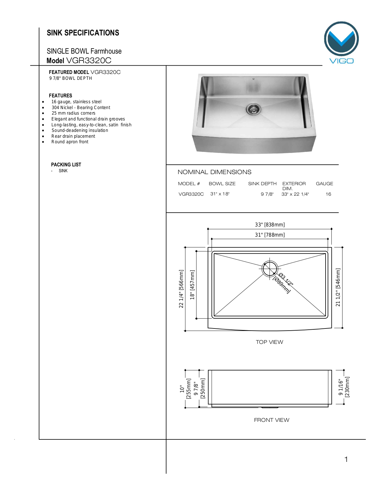 Vigo VGR3320C User Manual