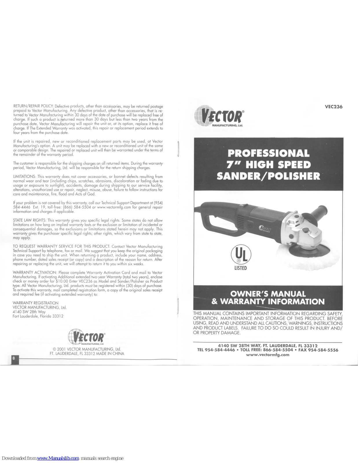 Vector VEC236 Owner's Manual