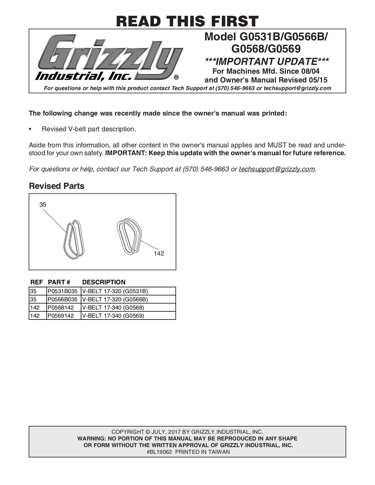 Grizzly G0568, G0566B, G0531B, G0569 User Manual