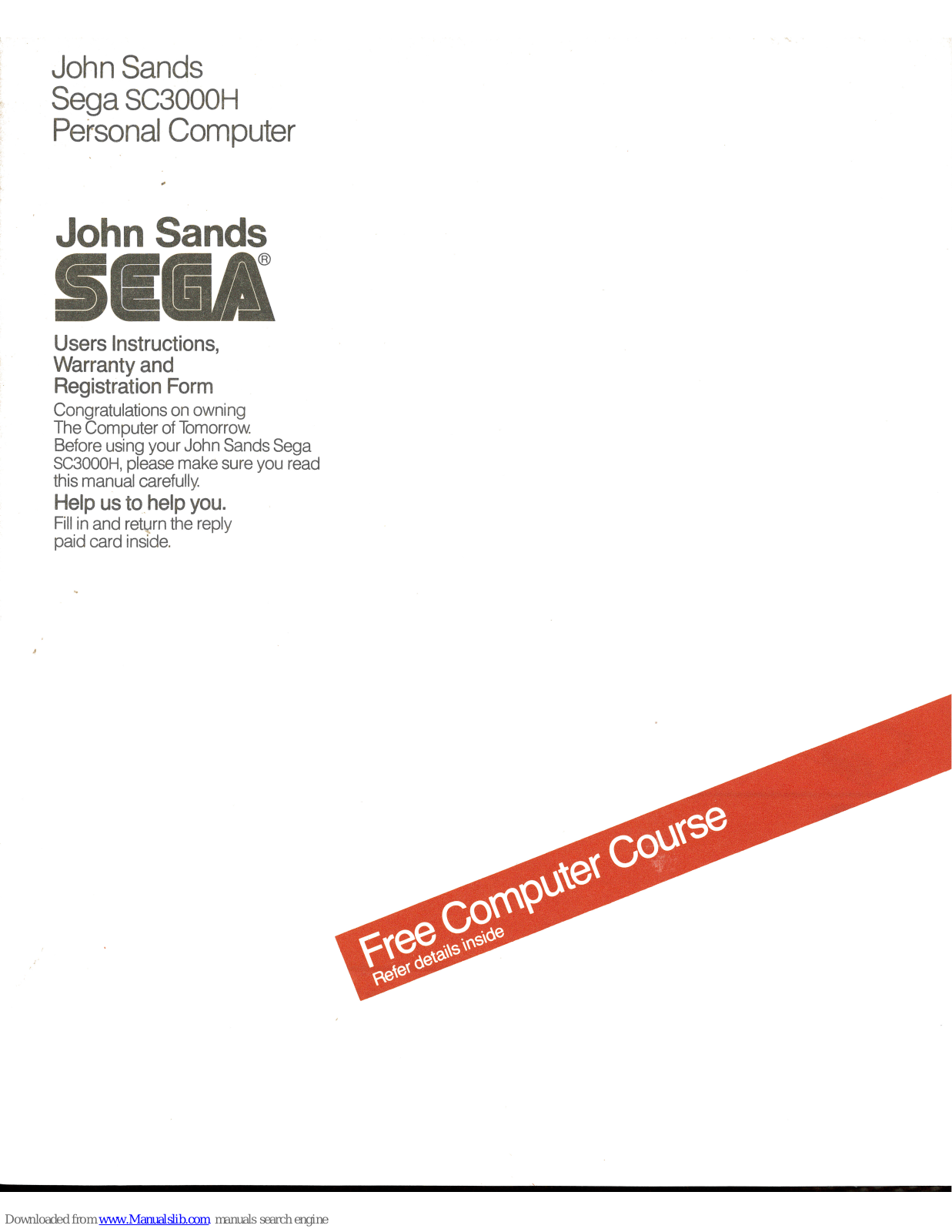 Sega SC3000H John Sands User Instructions