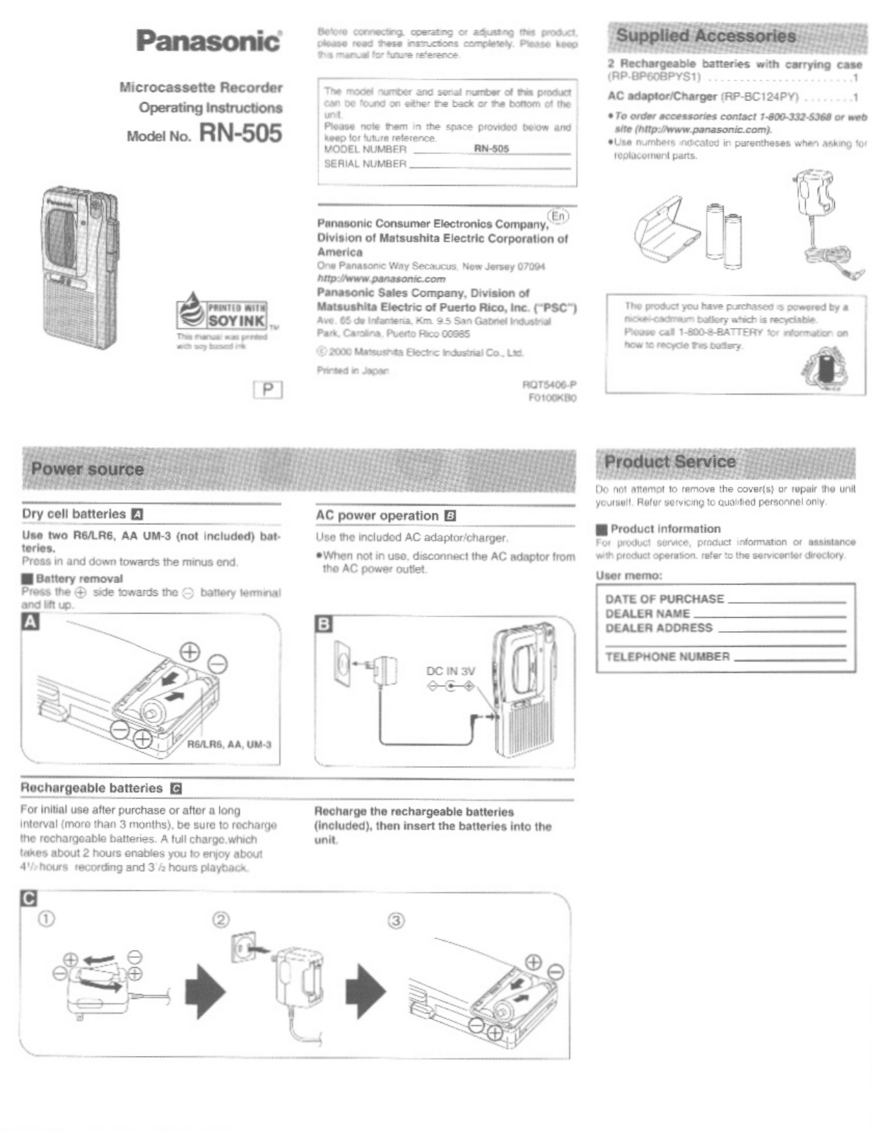 Panasonic rn-505 Operation Manual