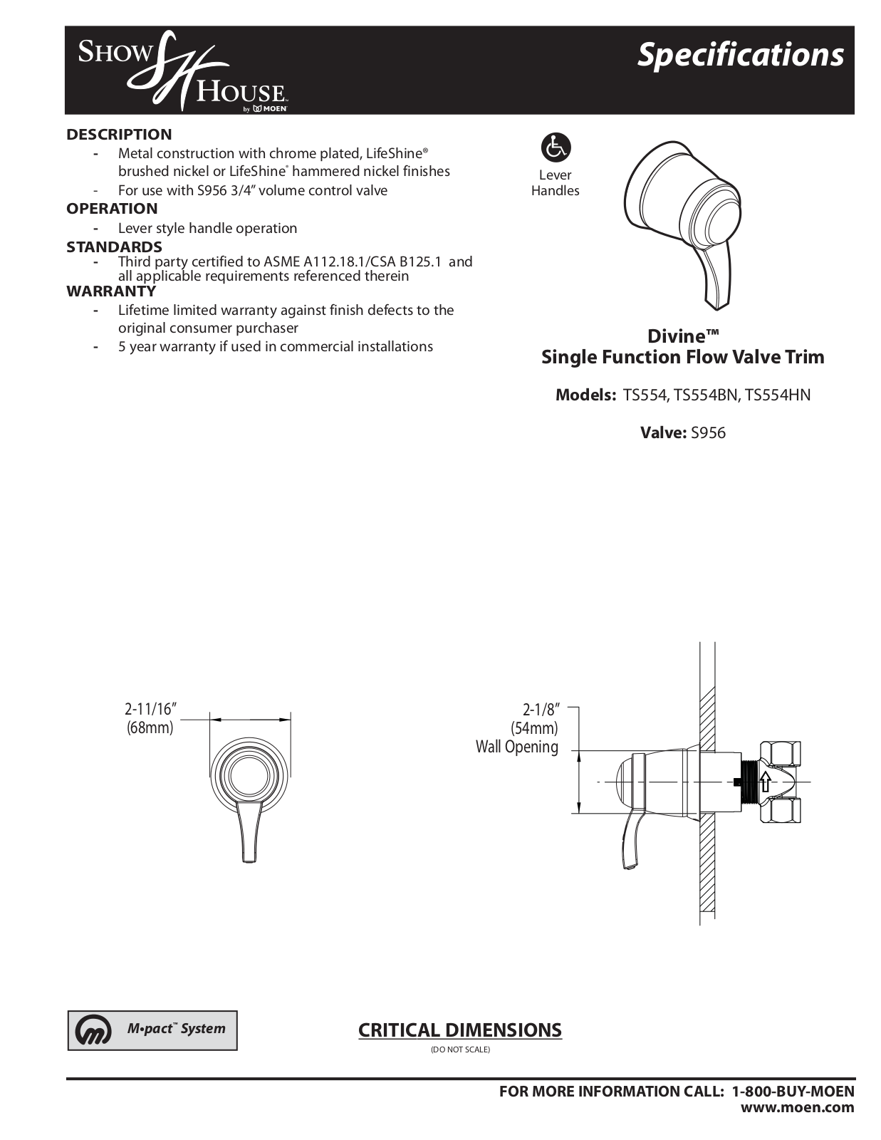 Moen TS554, TS554BN, TS554HN User Manual