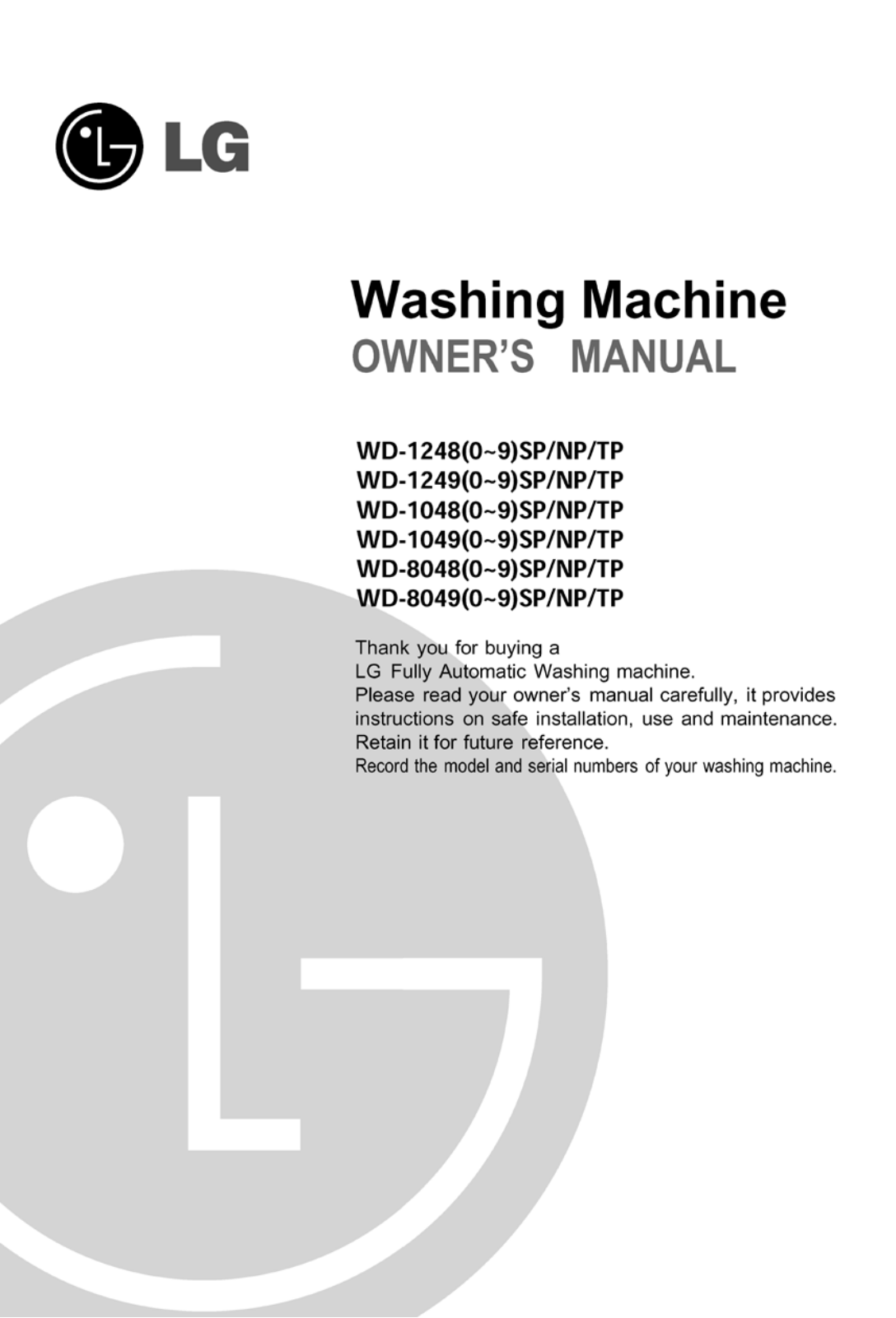 LG WD-80485NP, WD-12485TP Owner’s Manual