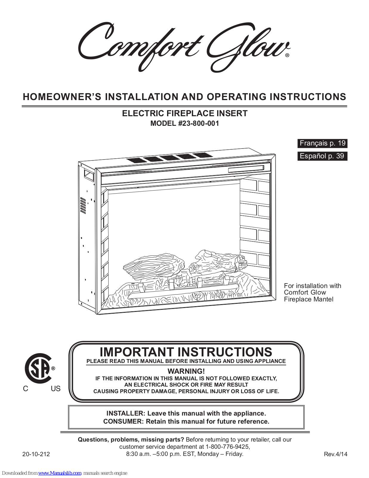 Comfort Glow 23-800-001, 25-900-001 Owner's Installation And Operating Instructions