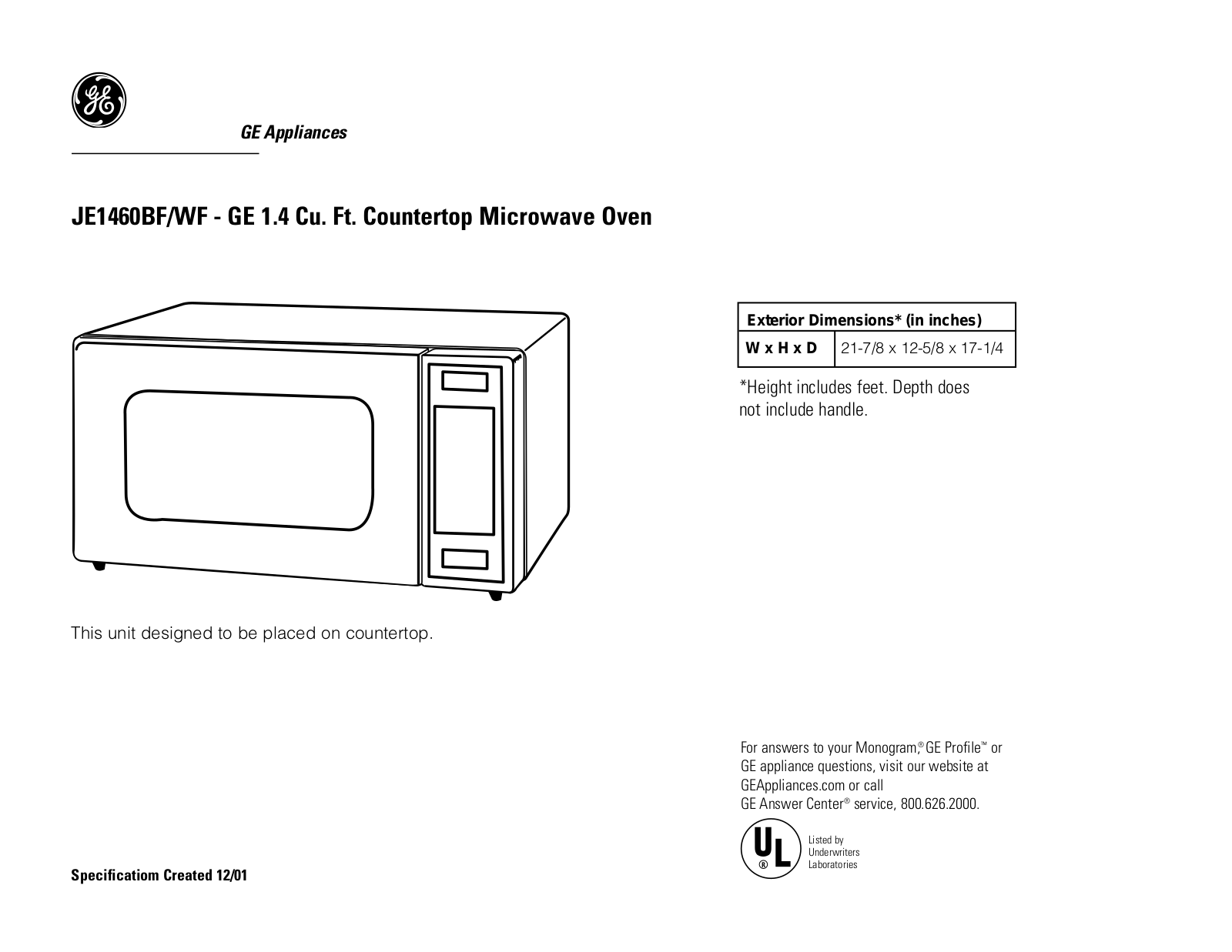 GE JE1460BF, JE1460WF Specification - ManualMachine.com