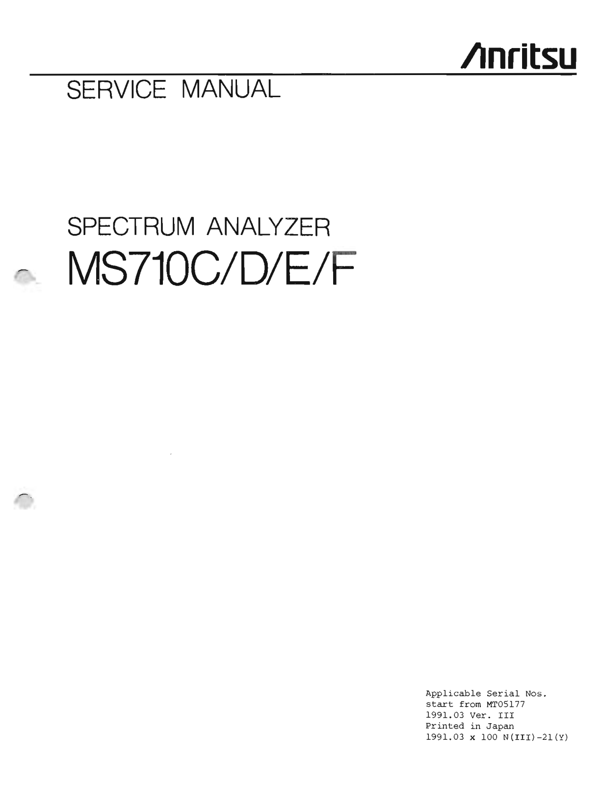 Anritsu MS710D, MS710C, MS710F, MS710E Service Manual