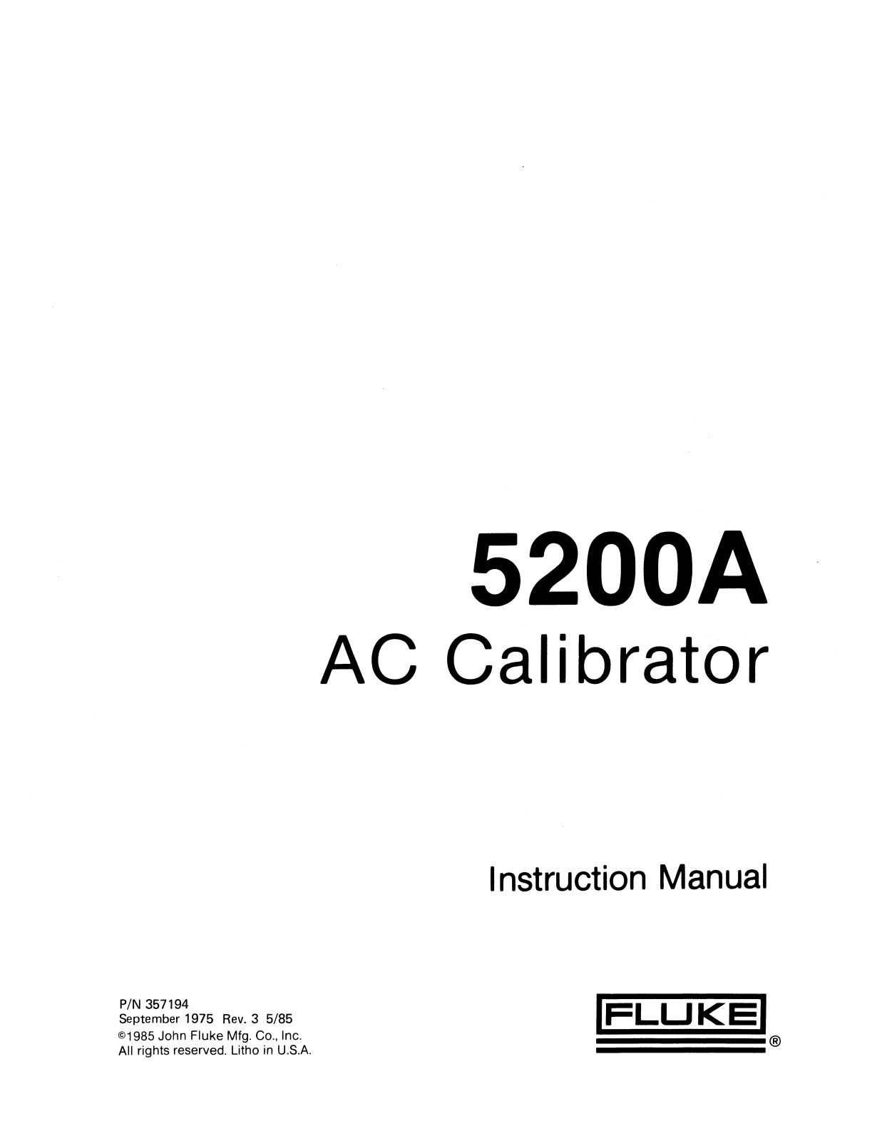 Fluke 5200A User Manual