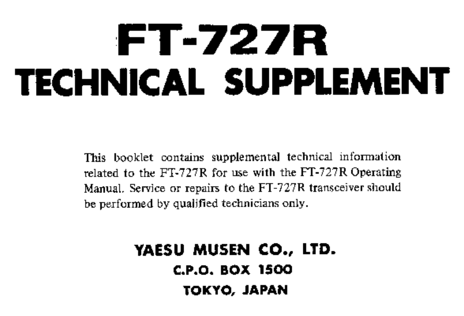 Yaesu FT-727R Service Manual