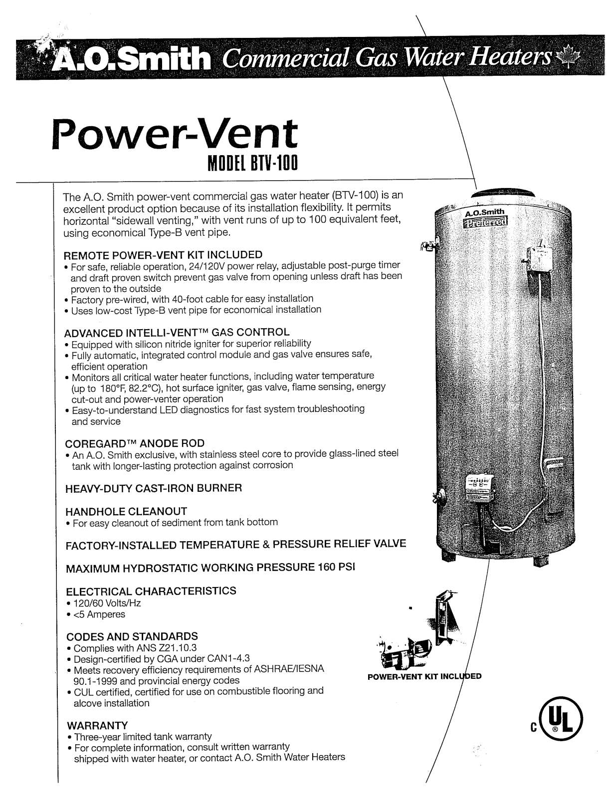 A.O. Smith BTV-100 User Manual