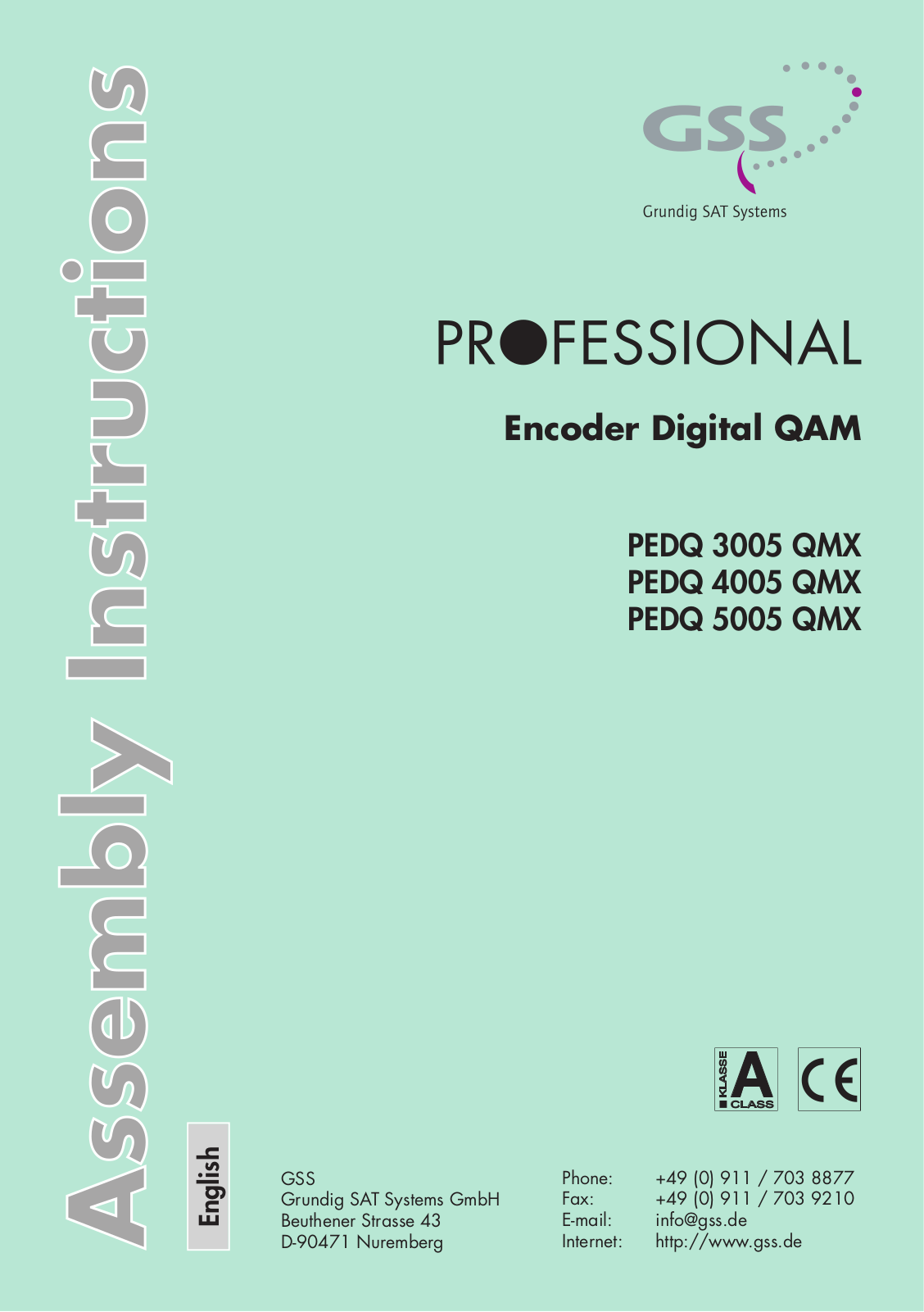 GSS PEDQ 3005 QMX, PEDQ 4005 QMX, PEDQ 5005 QMX Assembly Instruction Manual