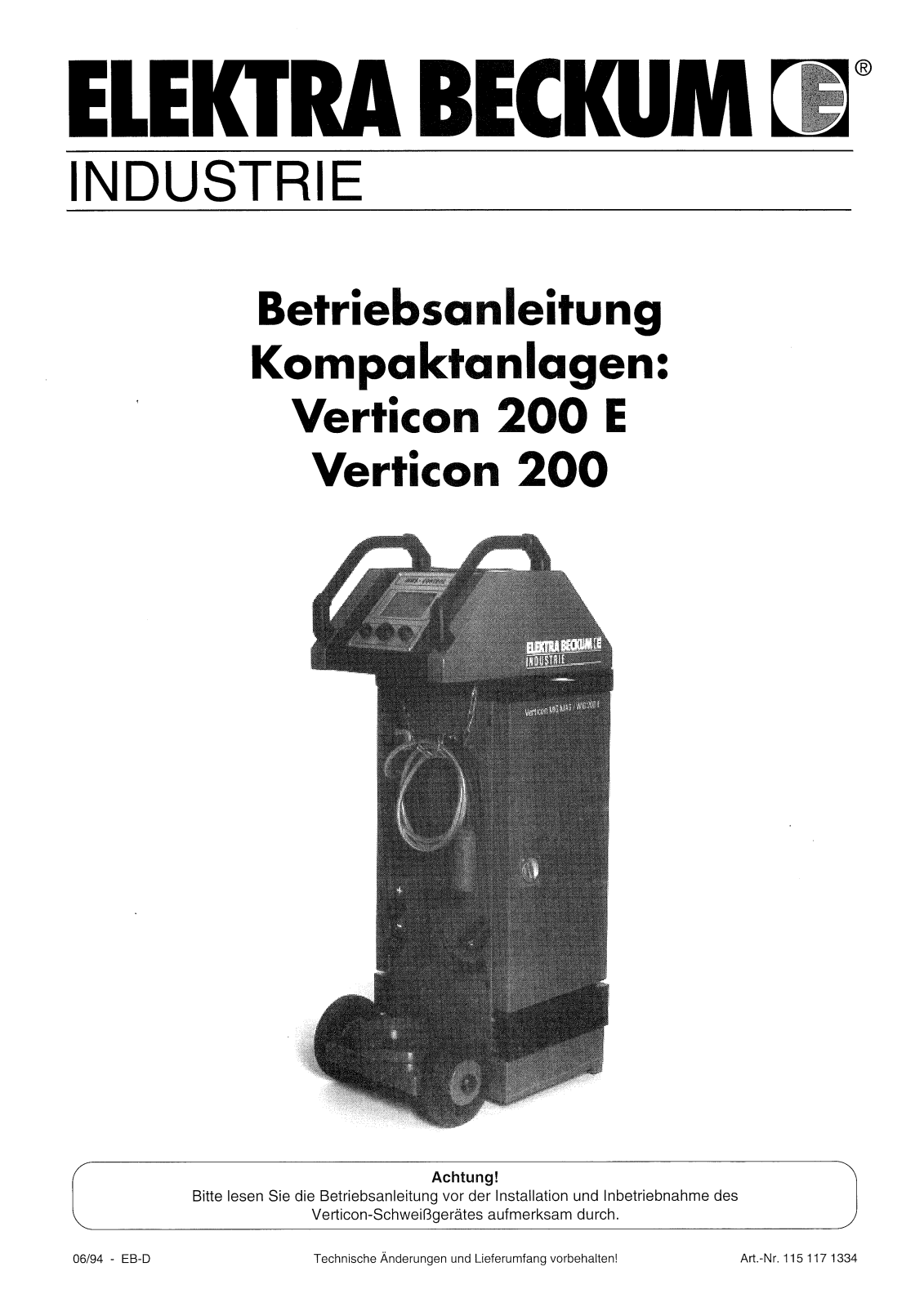 ELEKTRA BECKUM Verticon 200 E, Verticon 200 User guide - ManualMachine.com