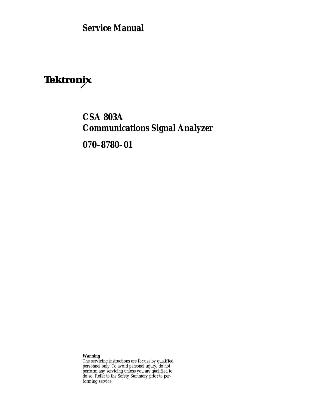 Tektronix CSA 803A User Manual