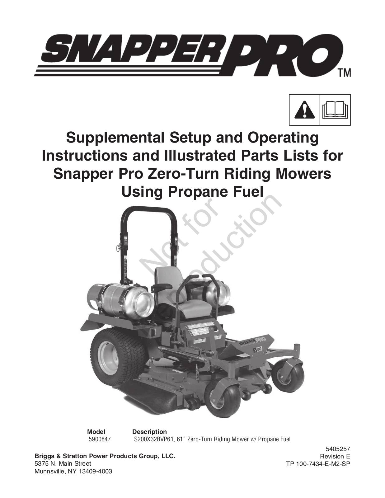 Briggs & Stratton SnapperPro 590084, S200X32BVP61 Operating Instructions Manual