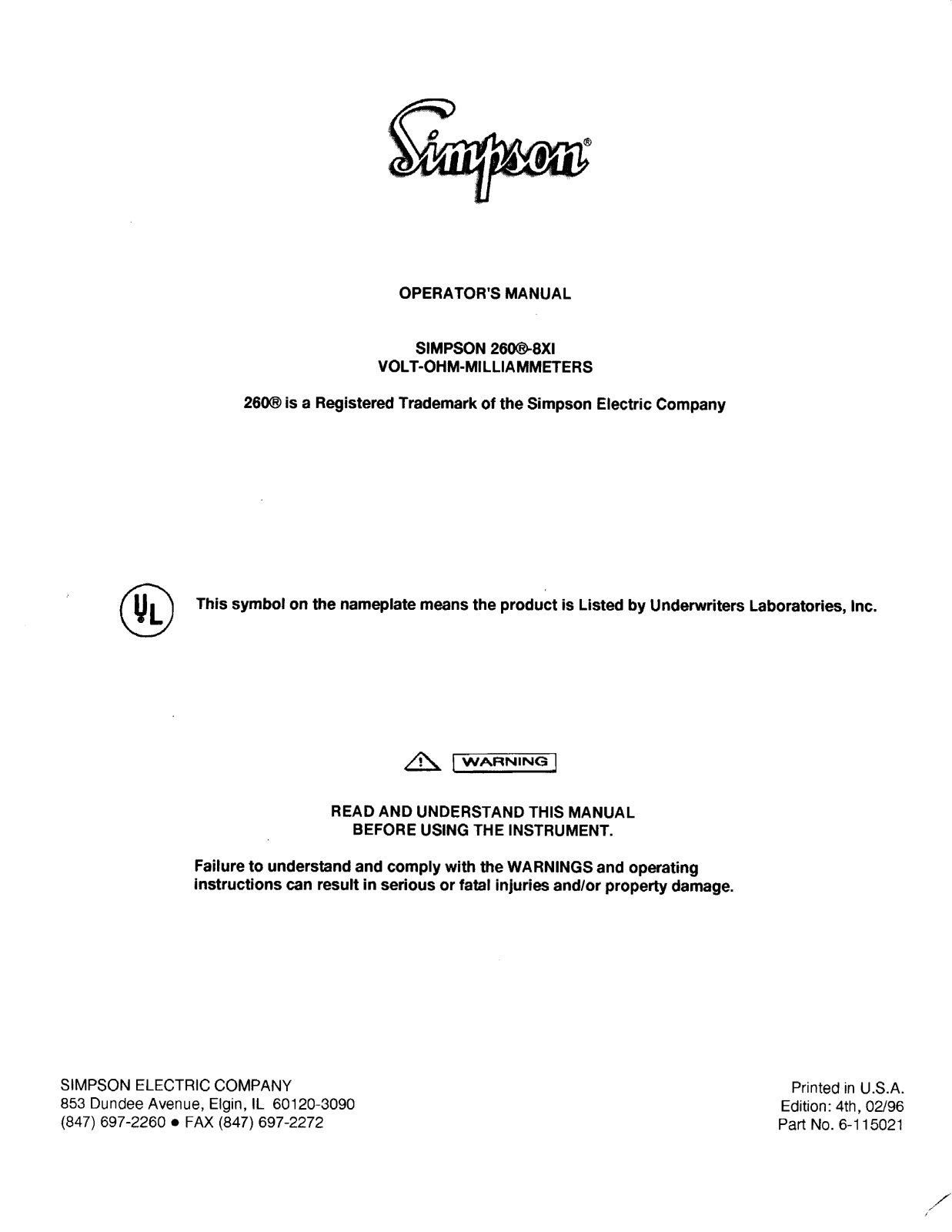 Simpson 260-8Xi Service manual