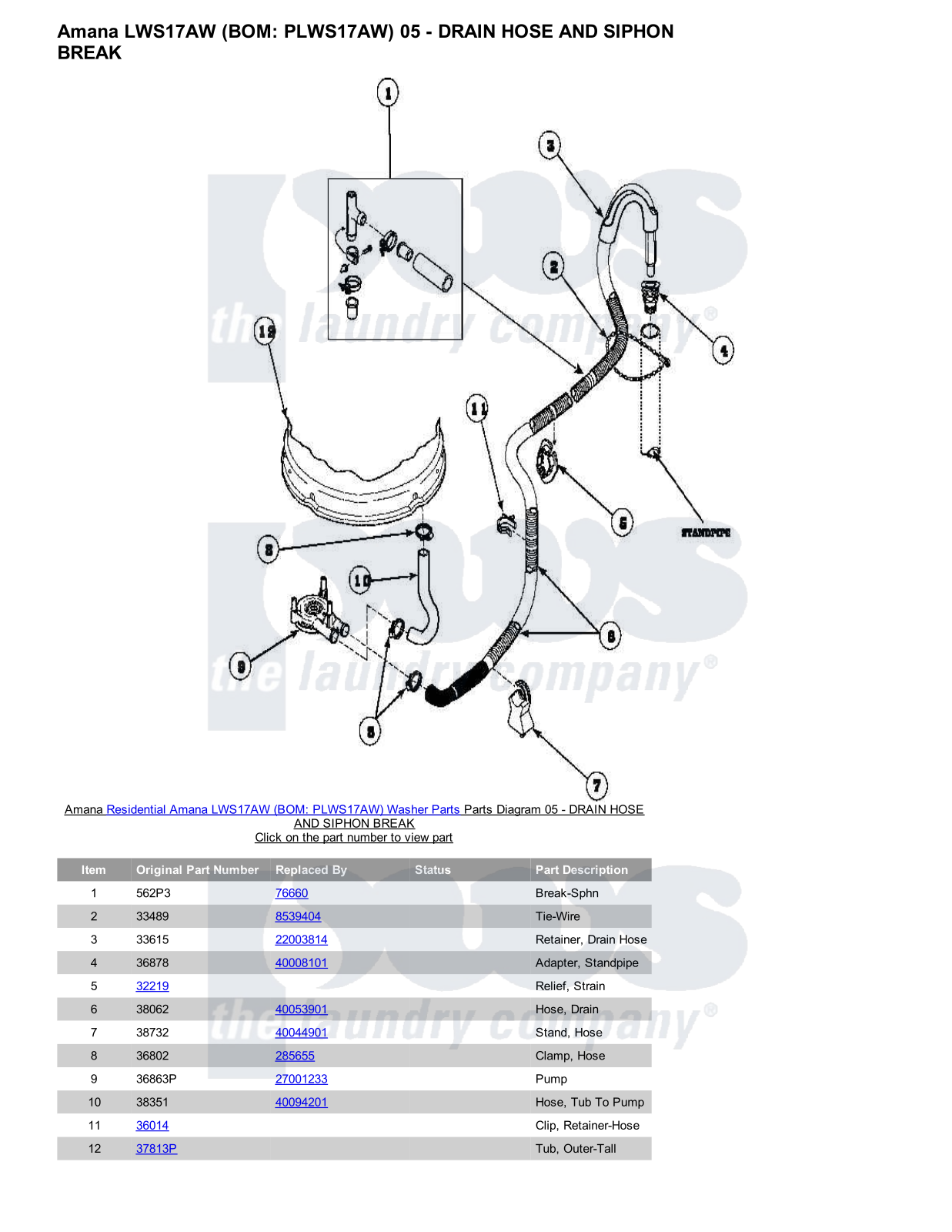 Amana LWS17AW Parts Diagram