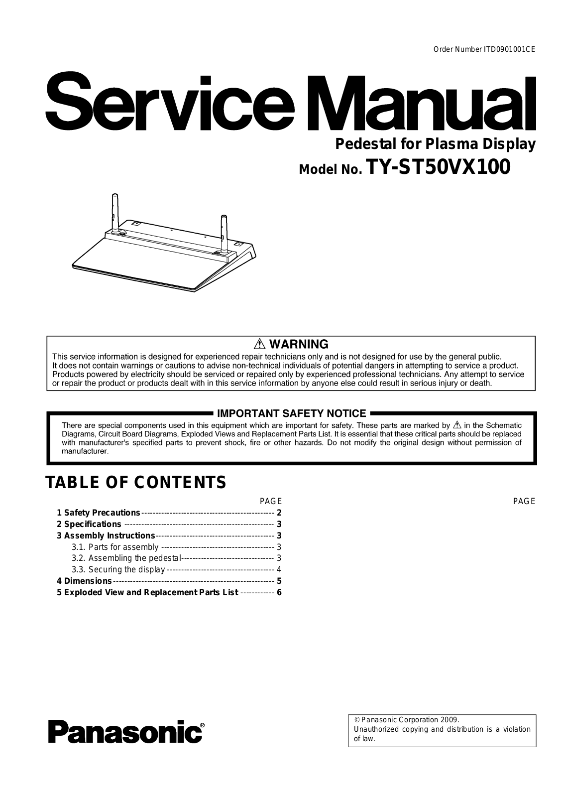 Panasonic TY-ST50VX100 Service Manual