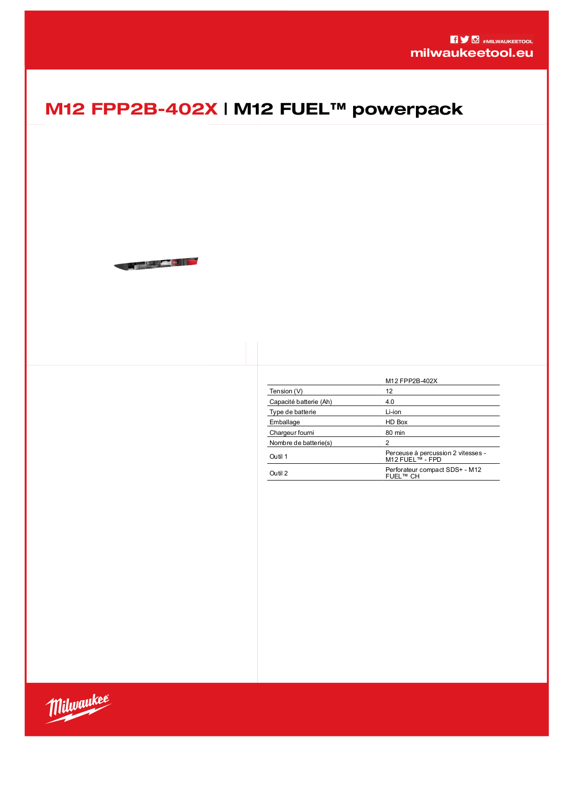 Milwaukee 4933459812, M12 FPP2B-402X Specification - ManualMachine.com