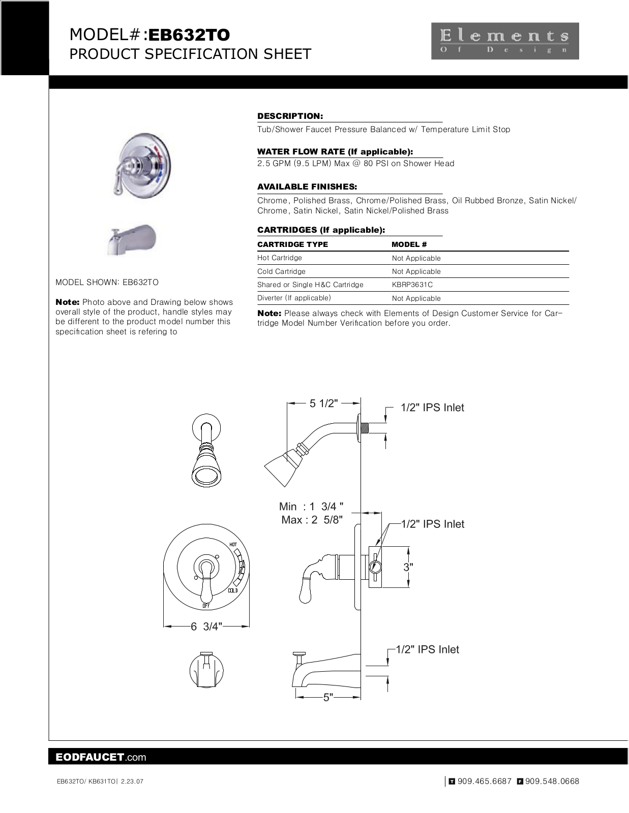 Elements of Design EDE2061 Specification Sheet - ManualMachine.com