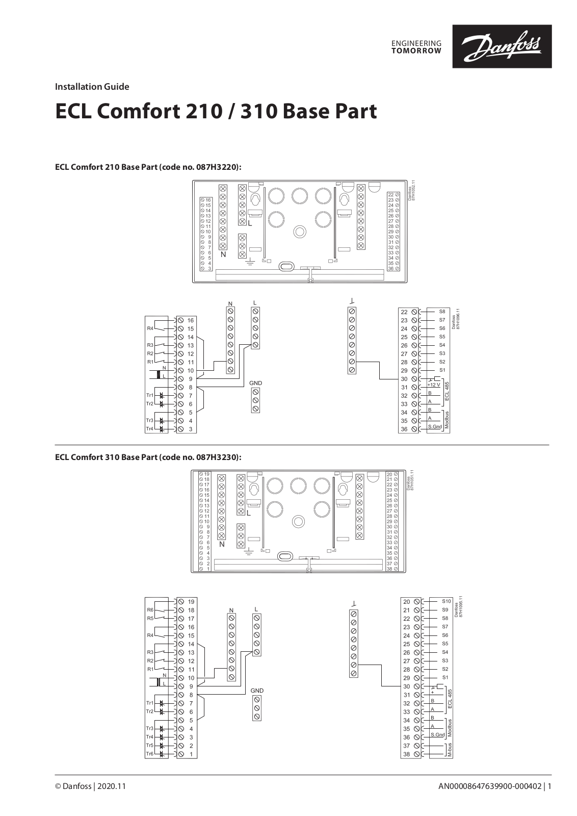 Danfoss ECL Comfort 210 Base Part, ECL Comfort  310 Base Part Installation guide