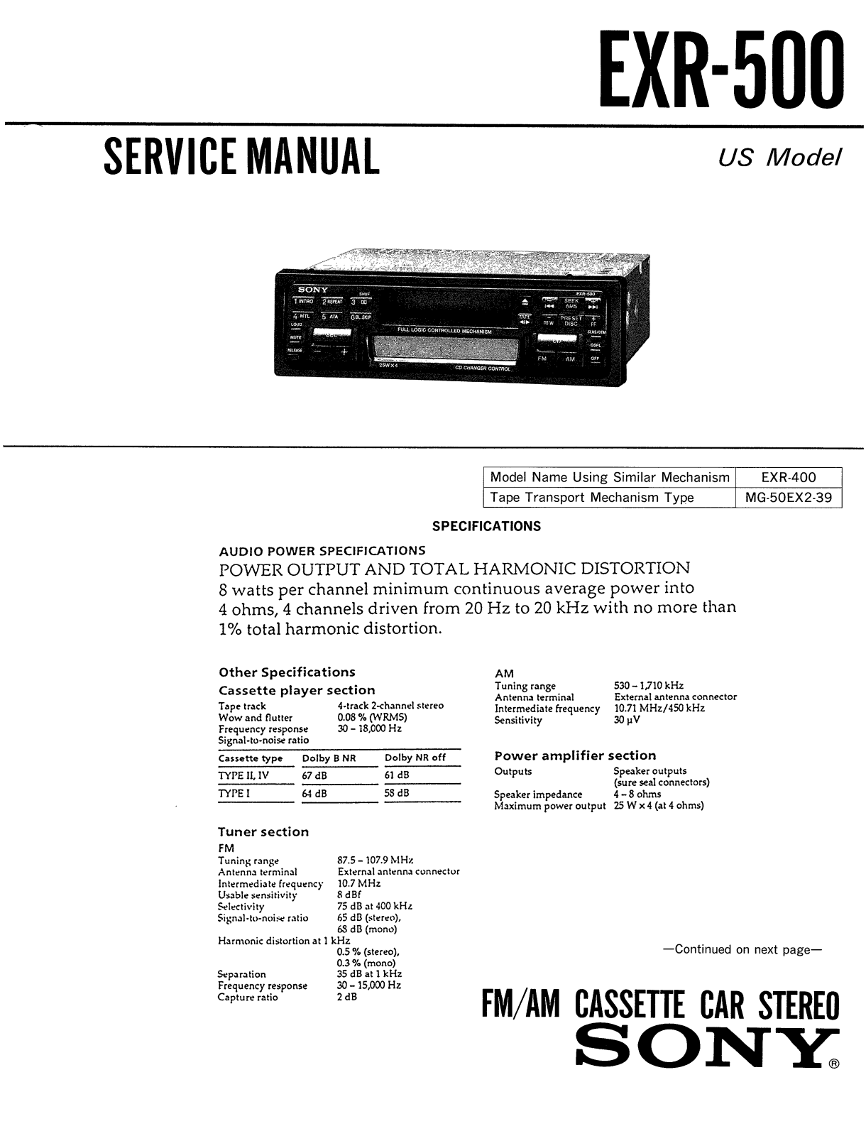 Sony EXR-500 Service manual