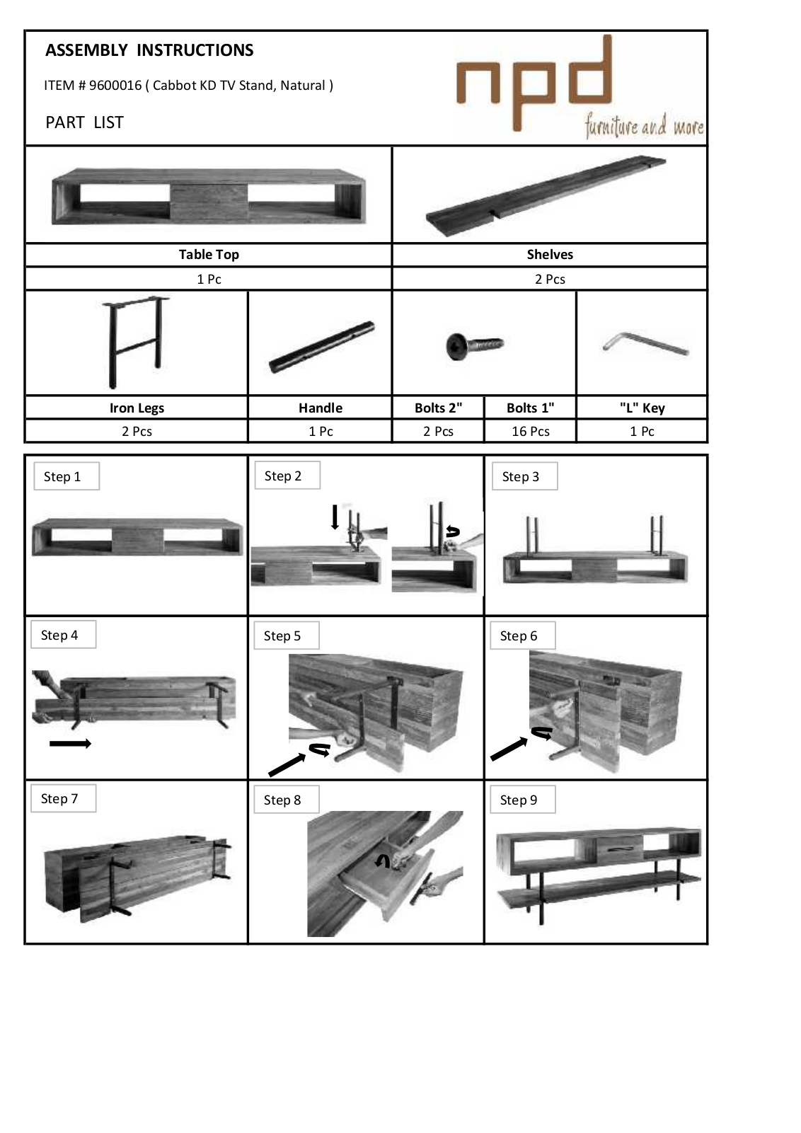 New Pacific Direct 9600016 Assembly Guide