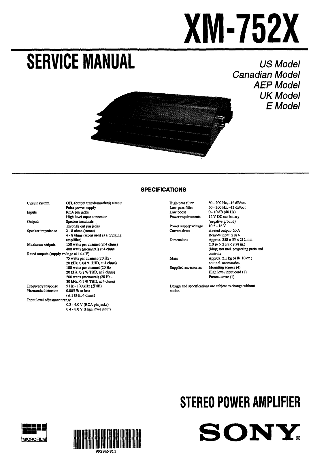 Sony XM-752-X Service manual