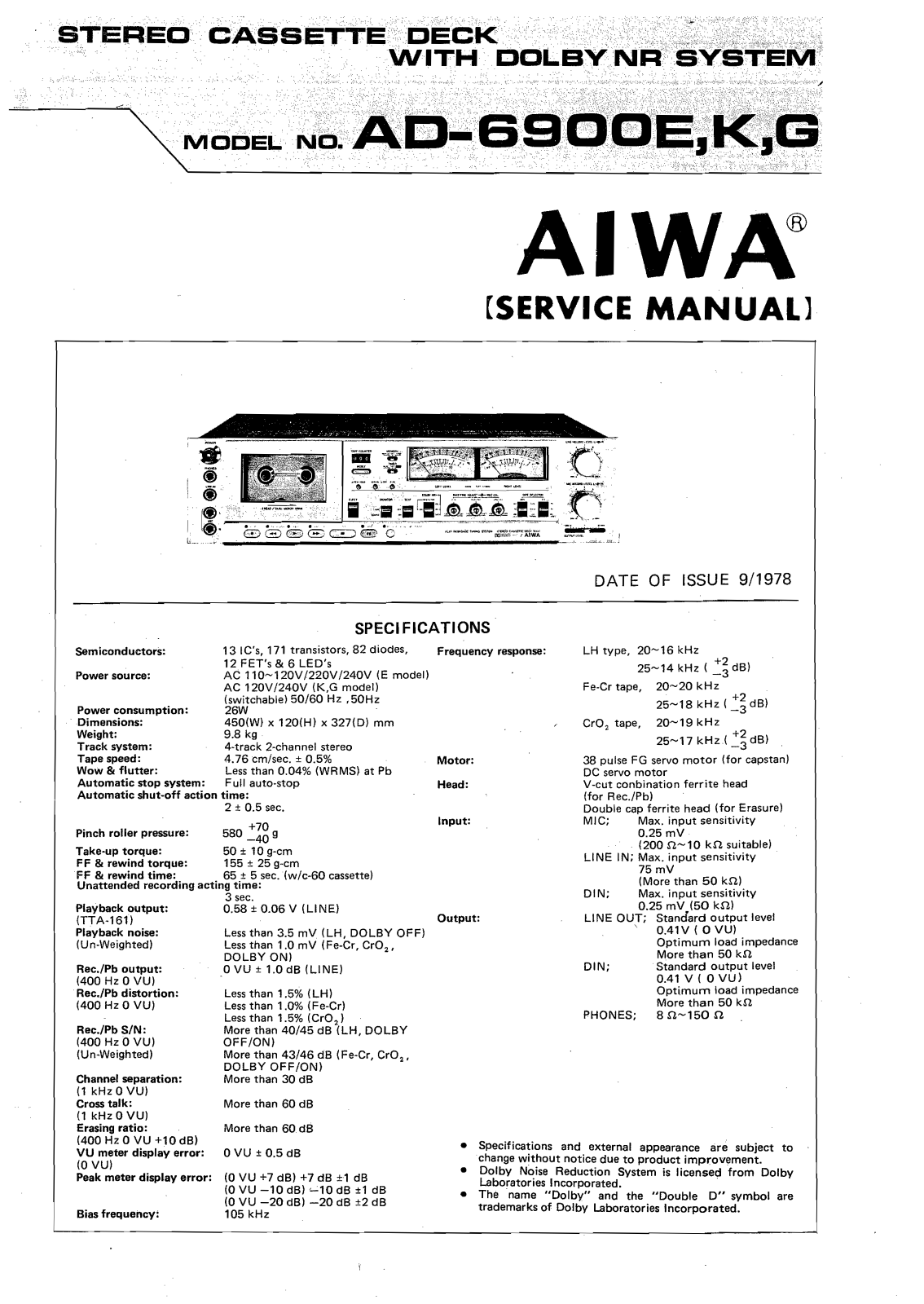 Aiwa AD6900E, AD6900K, AD6900G Schematic