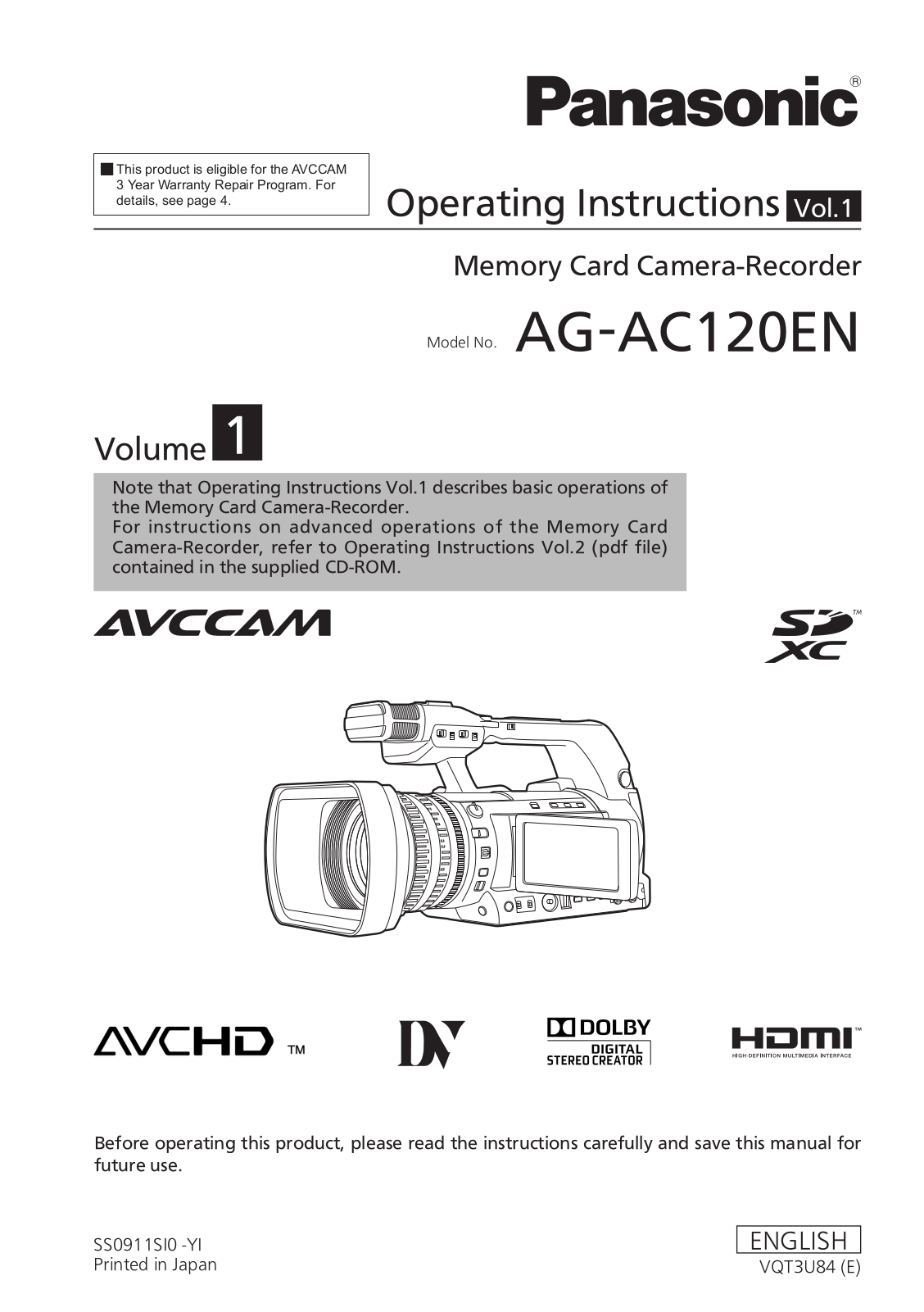 Panasonic AG-AC120EN, AV-AC120ENU Operating Instrctions