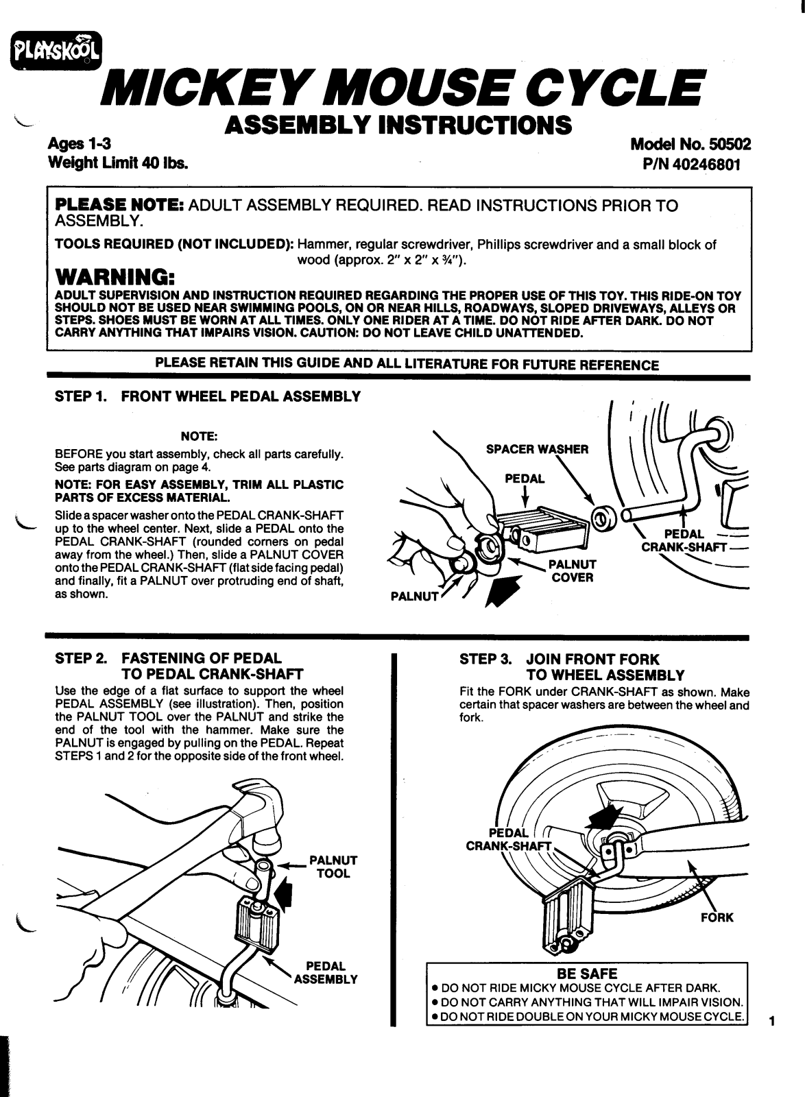 HASBRO Mickey Mouse Cycle User Manual