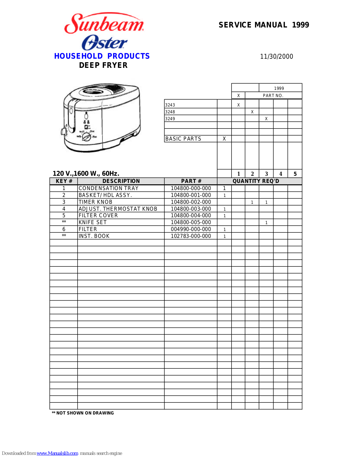 Sunbeam OSTER 3243, Oster 3248, Oster 3249 Service Manual