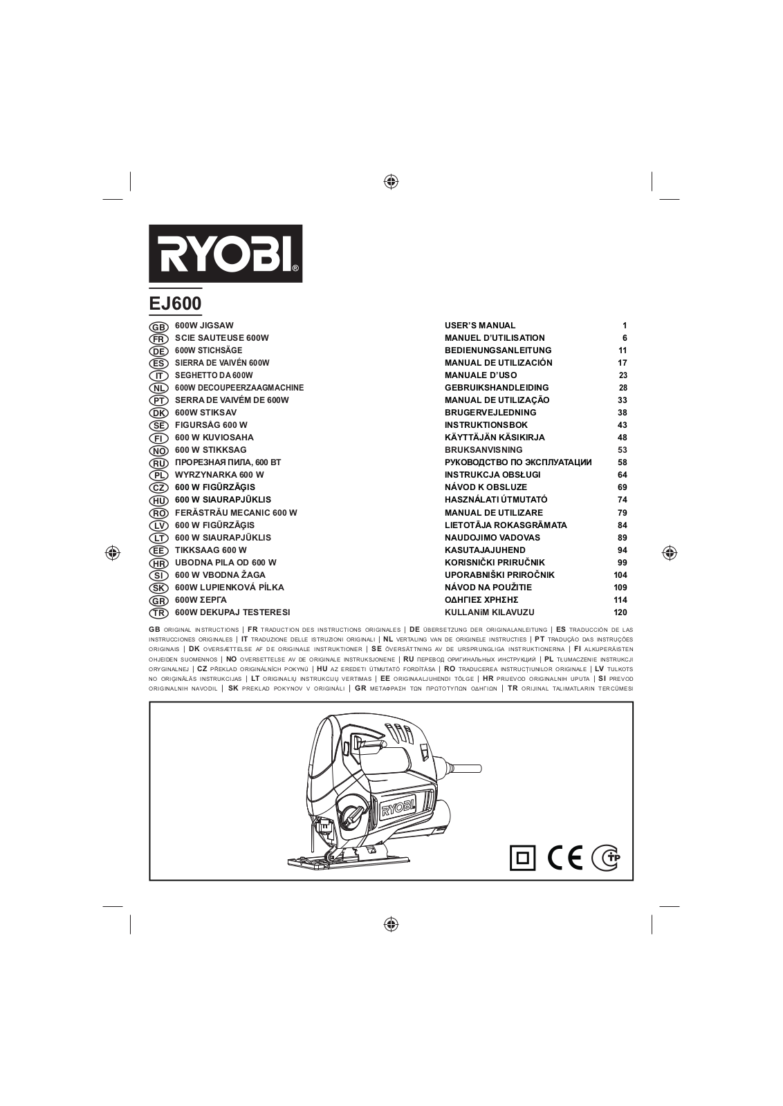 RYOBI EJ 600 User Manual