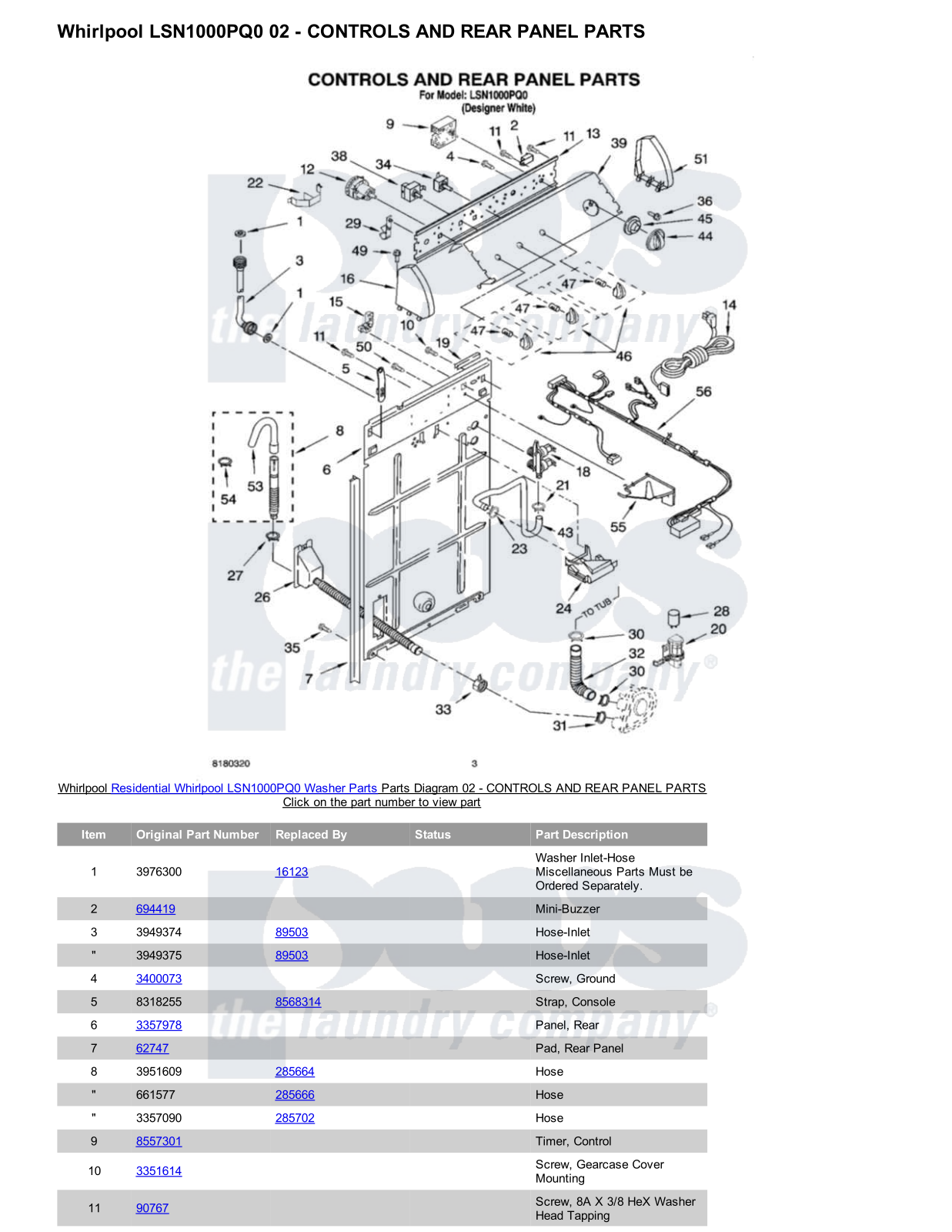 Whirlpool LSN1000PQ0 Parts Diagram